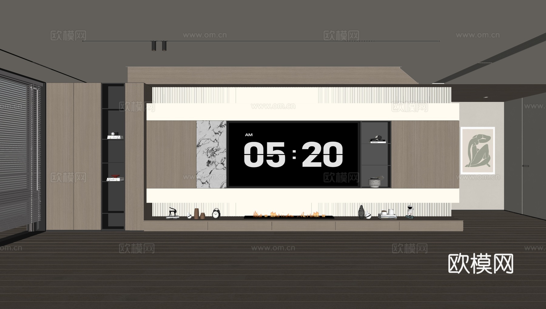 现代客厅 奶油客厅 电视背景墙 客厅背景 奶油风背景墙su模型下载（渲染图2）