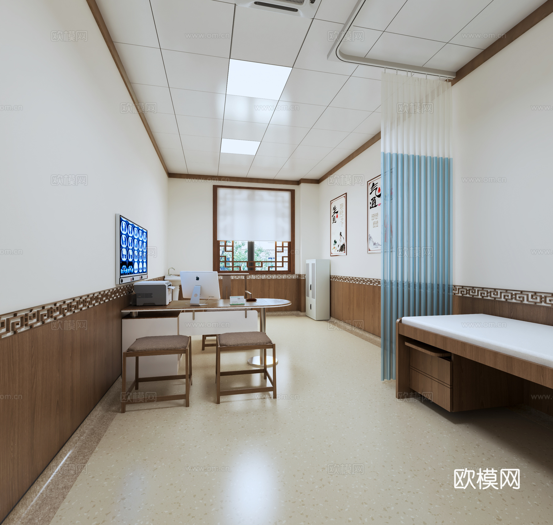 中医理疗室   中医诊室  中医过道走廊   中医药房3d模型下载（渲染图2）