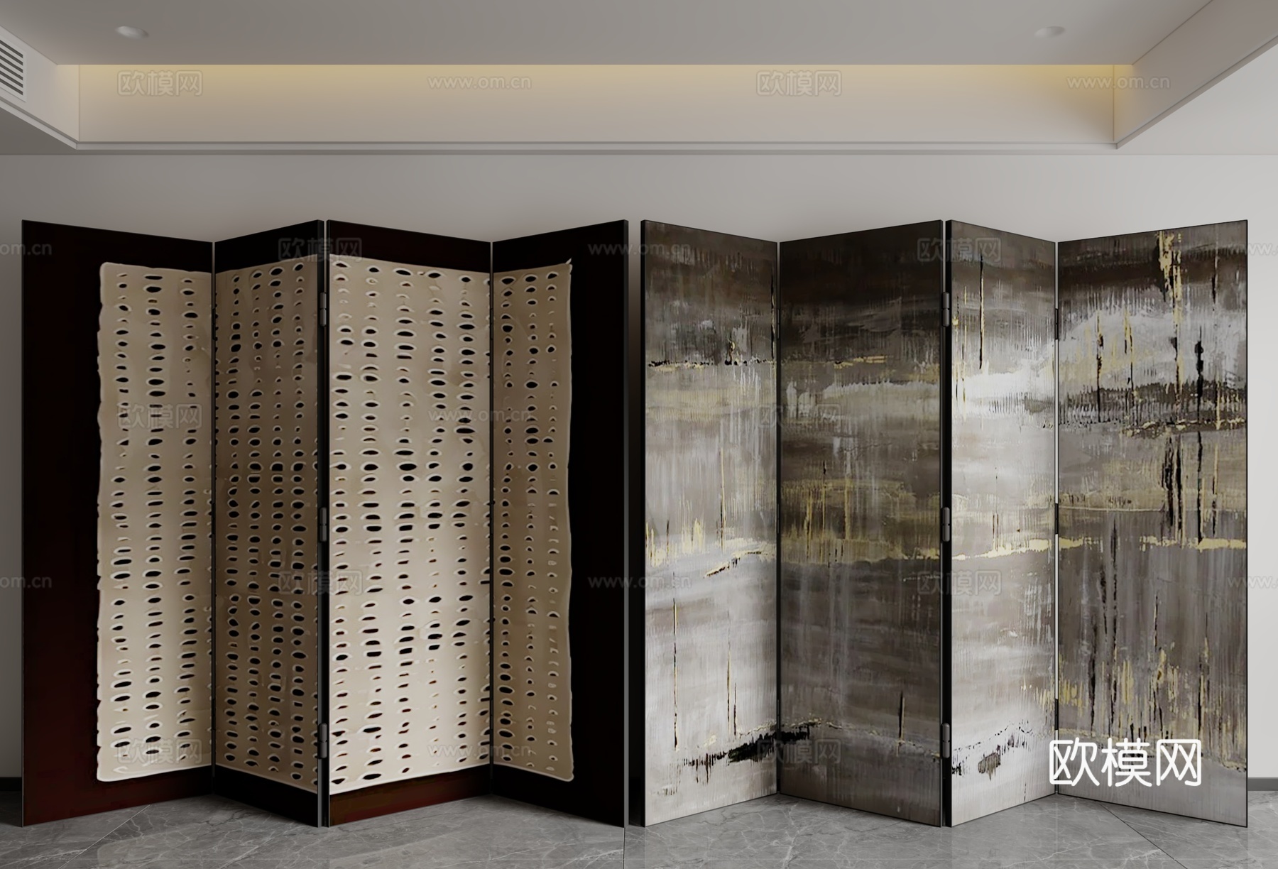 现代中古风屏风3d模型下载