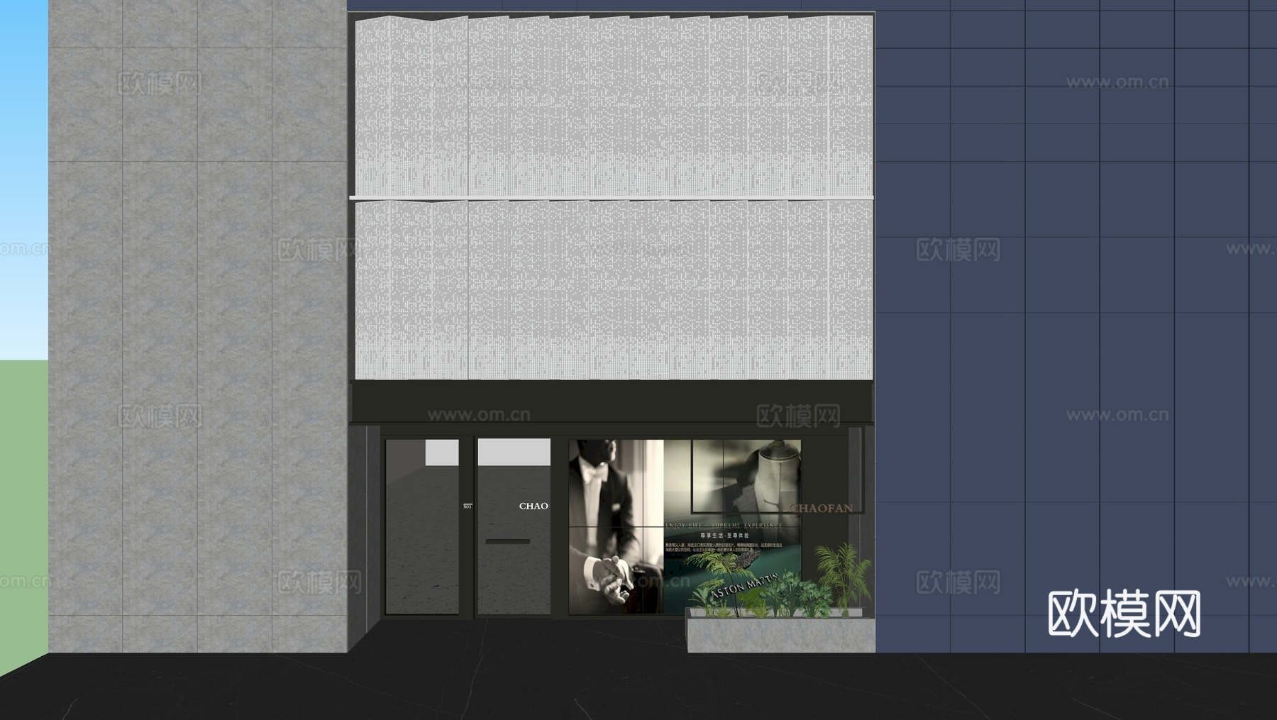 现代店铺门头 门头外立面 店铺su模型