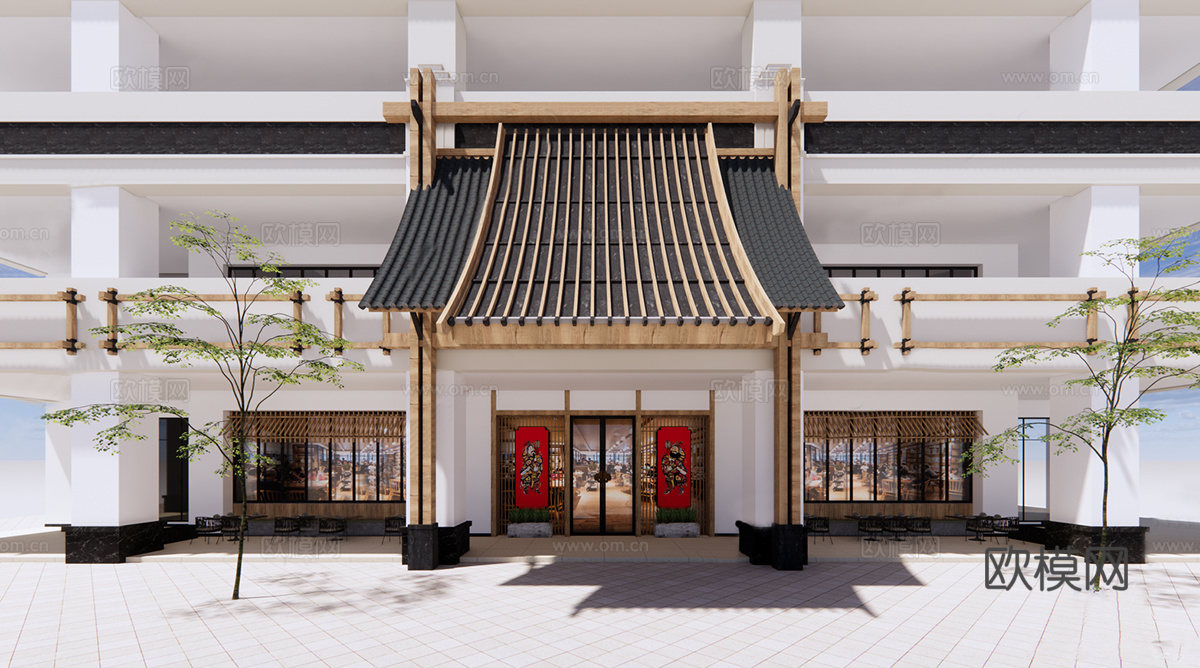 新中式门头 中式门楼 中式餐饮su模型