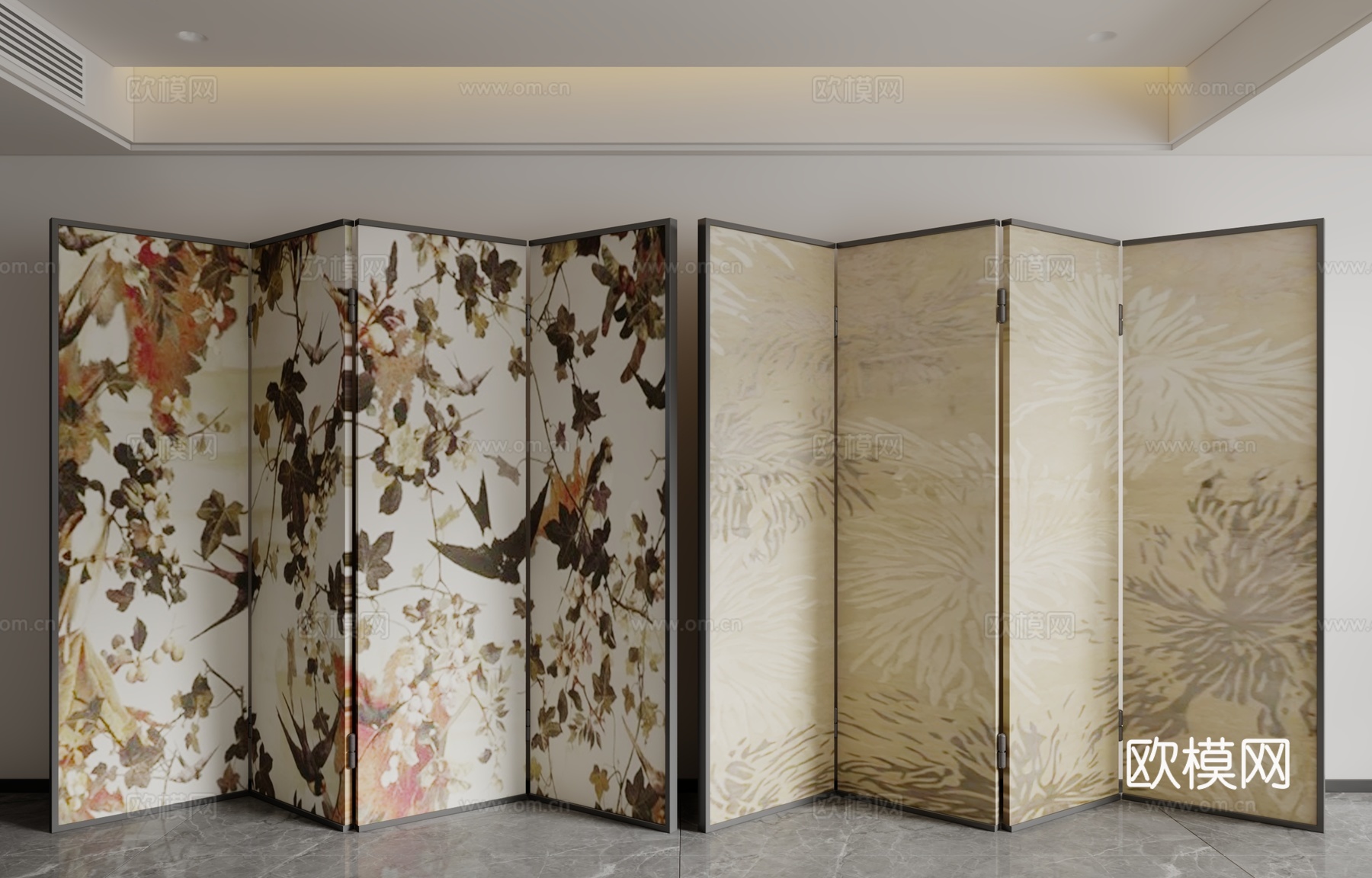 现代中古风屏风3d模型下载