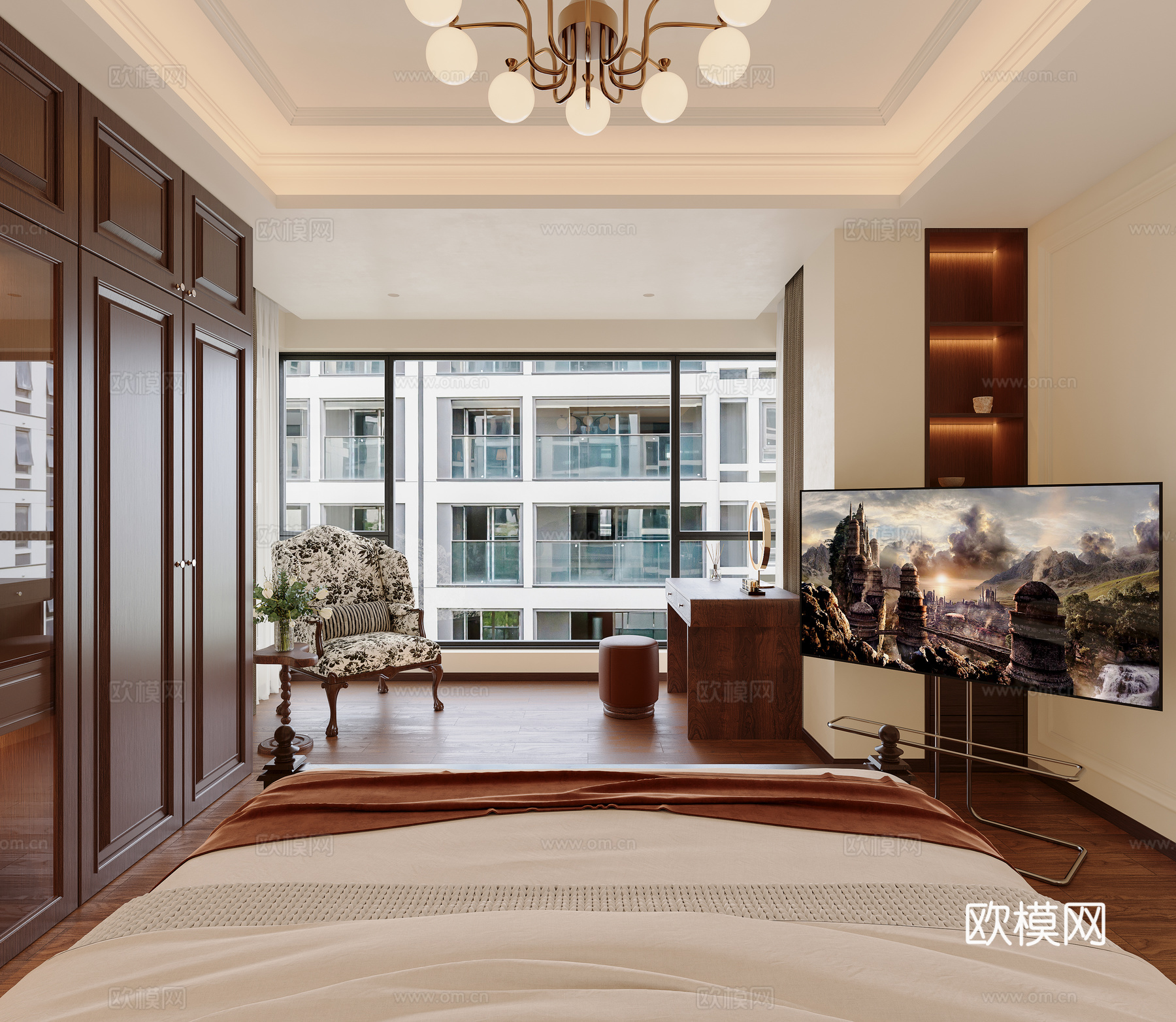 美式卧室3d模型下载（渲染图2）