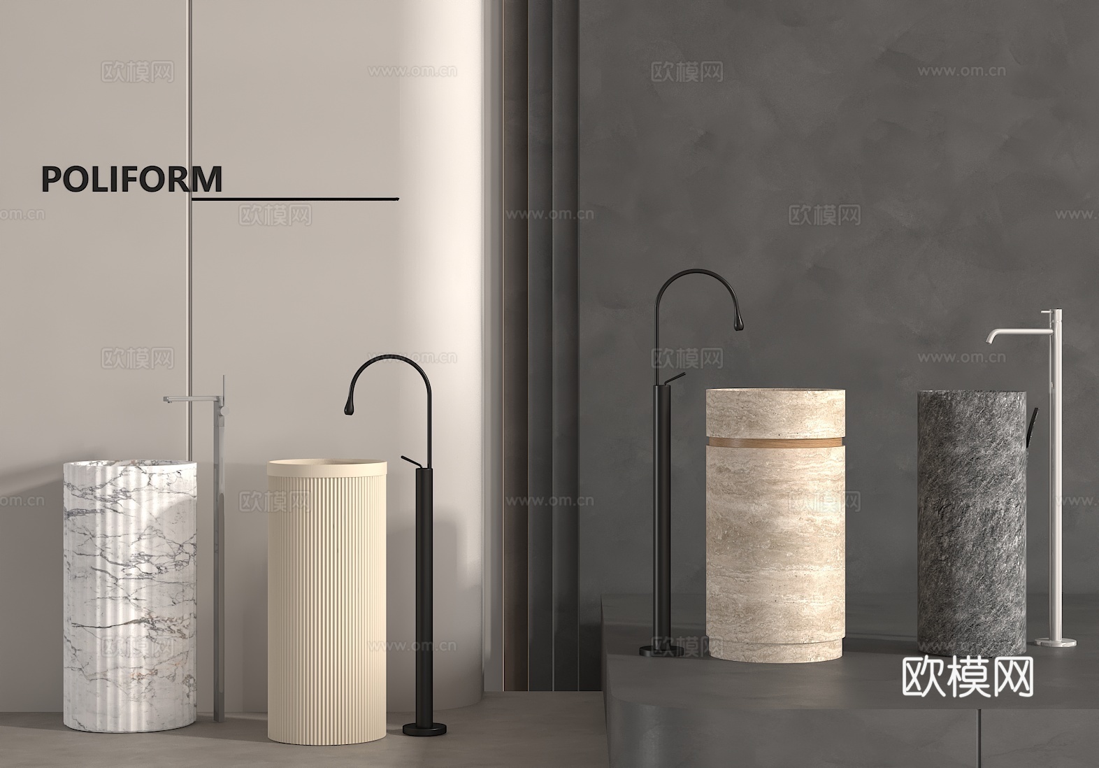 极简风格材质美学家居软装 卫浴设计 立柱盆 高端卫浴 台盆su模型