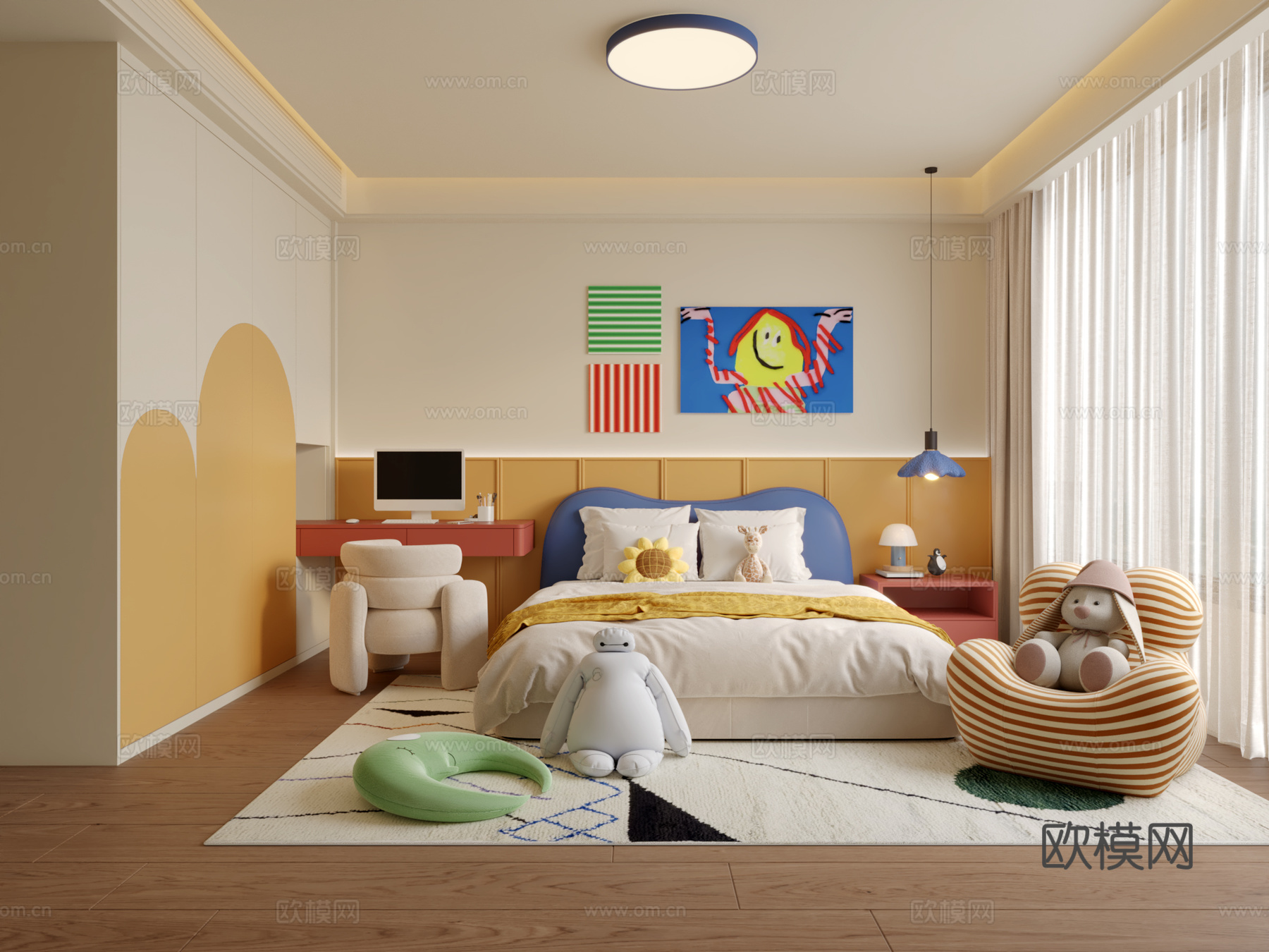 孟菲斯多巴胺儿童房3d模型下载（渲染图1）