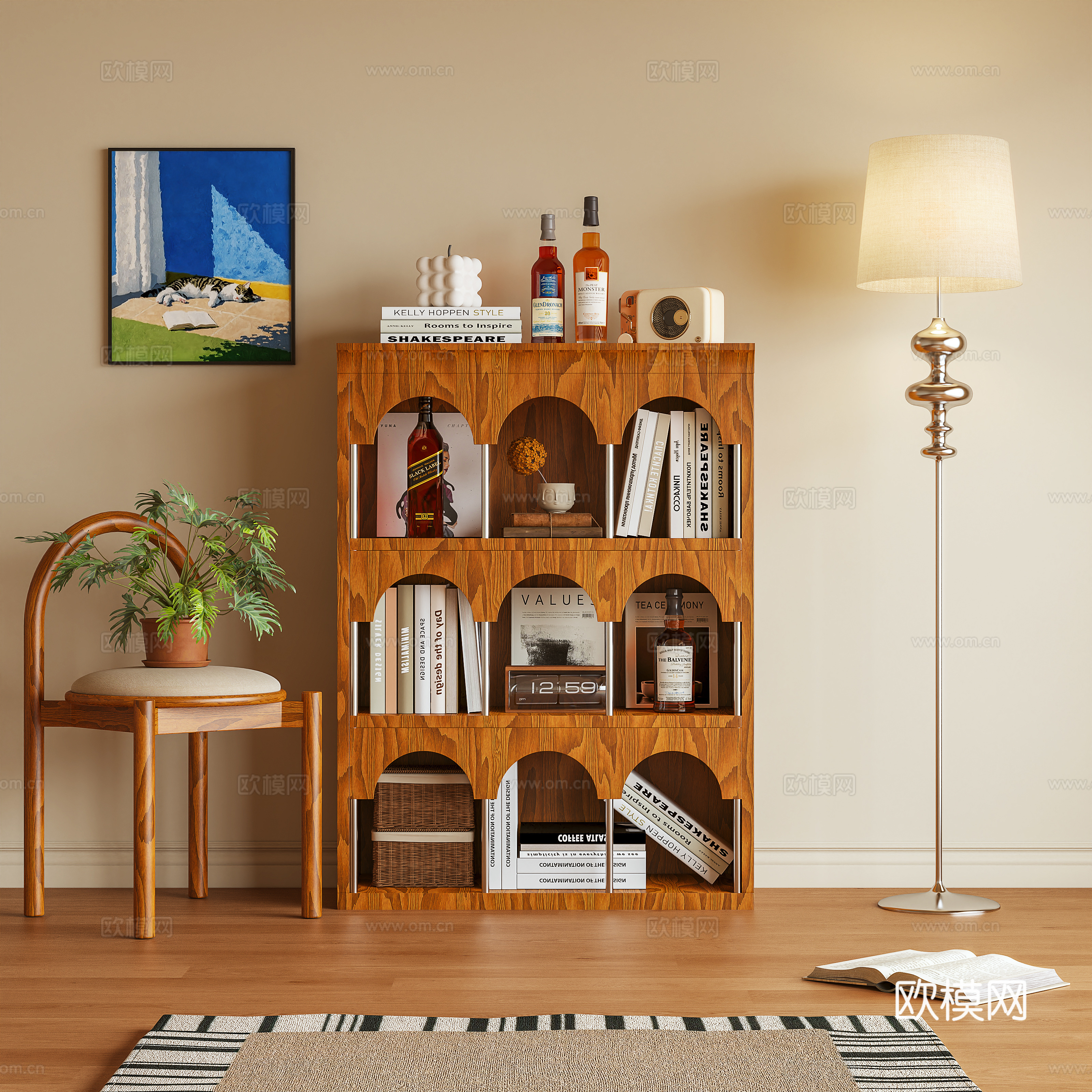 书柜 边柜 玄关柜 置物柜 摆件3d模型下载