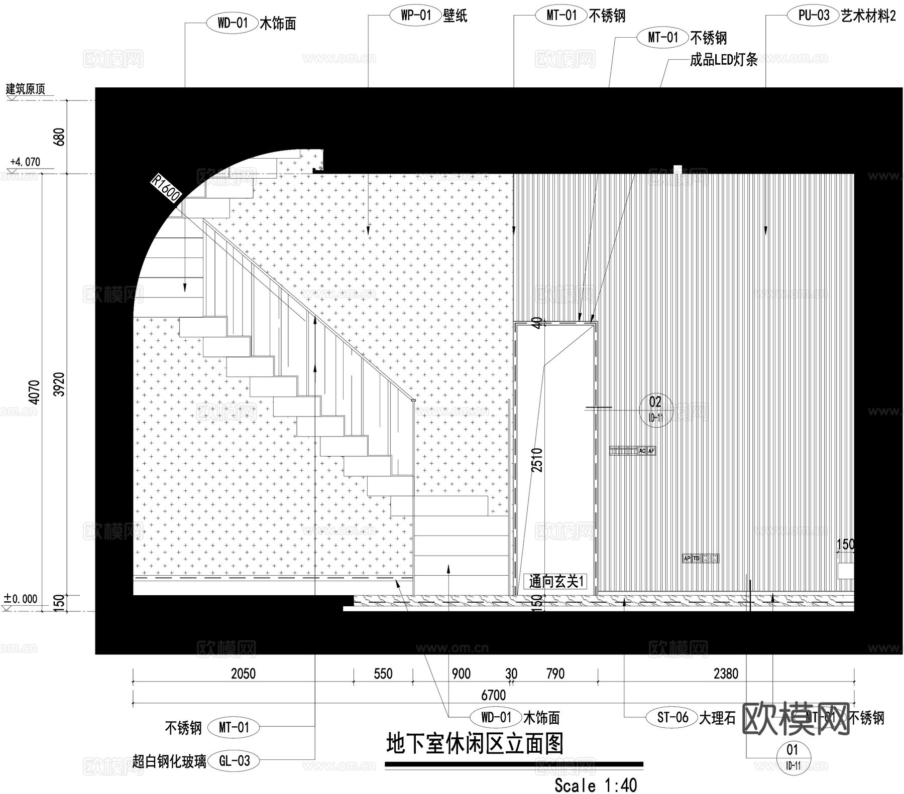 地下室休闲区 地下室立面图 楼梯节点图cad施工图