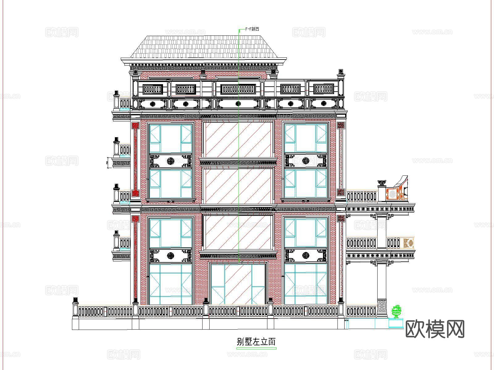 闽南风格别墅外立面平立面方案图cad施工图