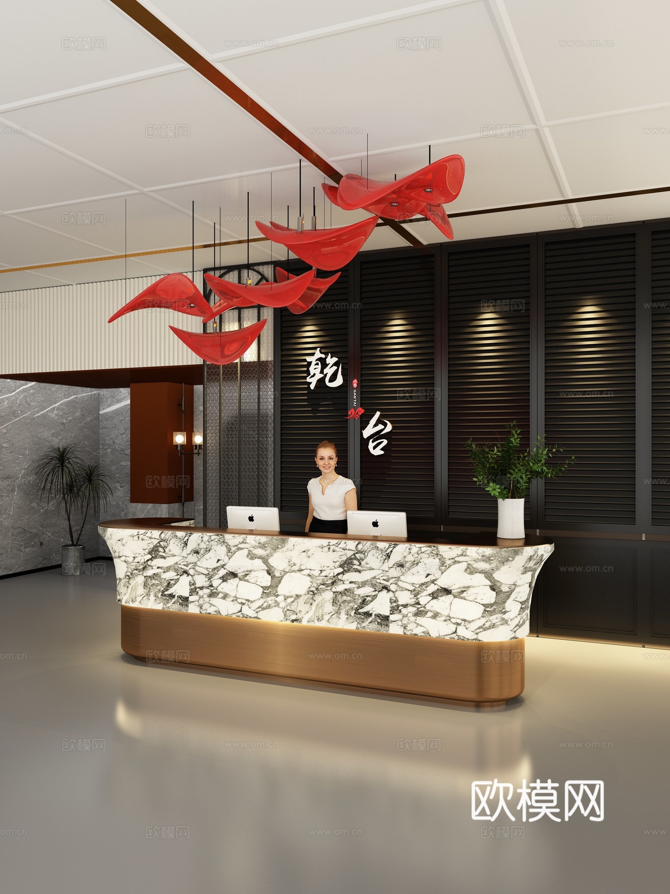 现代高端定制接待台服务台前台岛台3d模型下载（渲染图3）