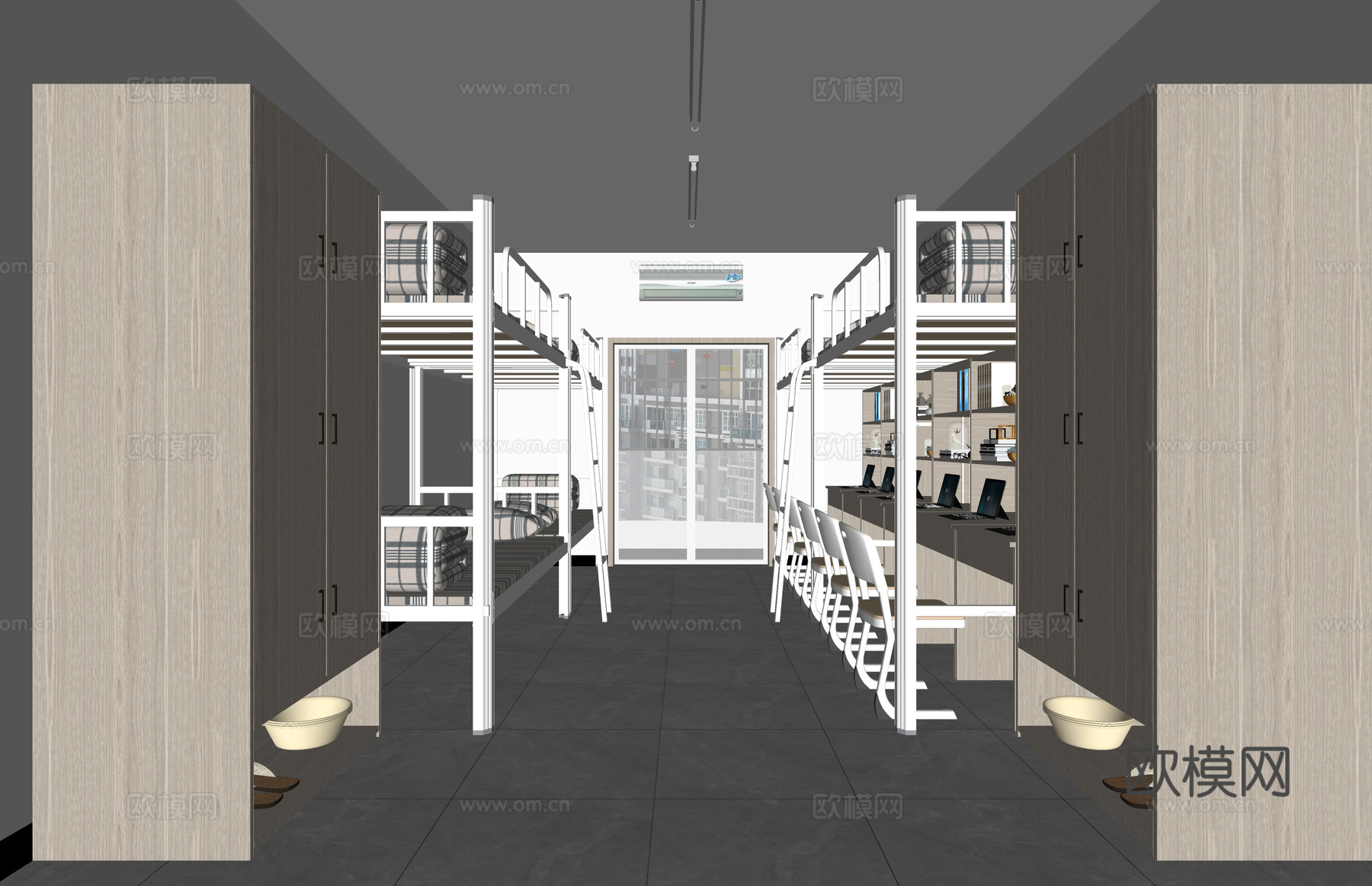 公寓 家装 上下铺 双人间 工装 床 单人间su模型