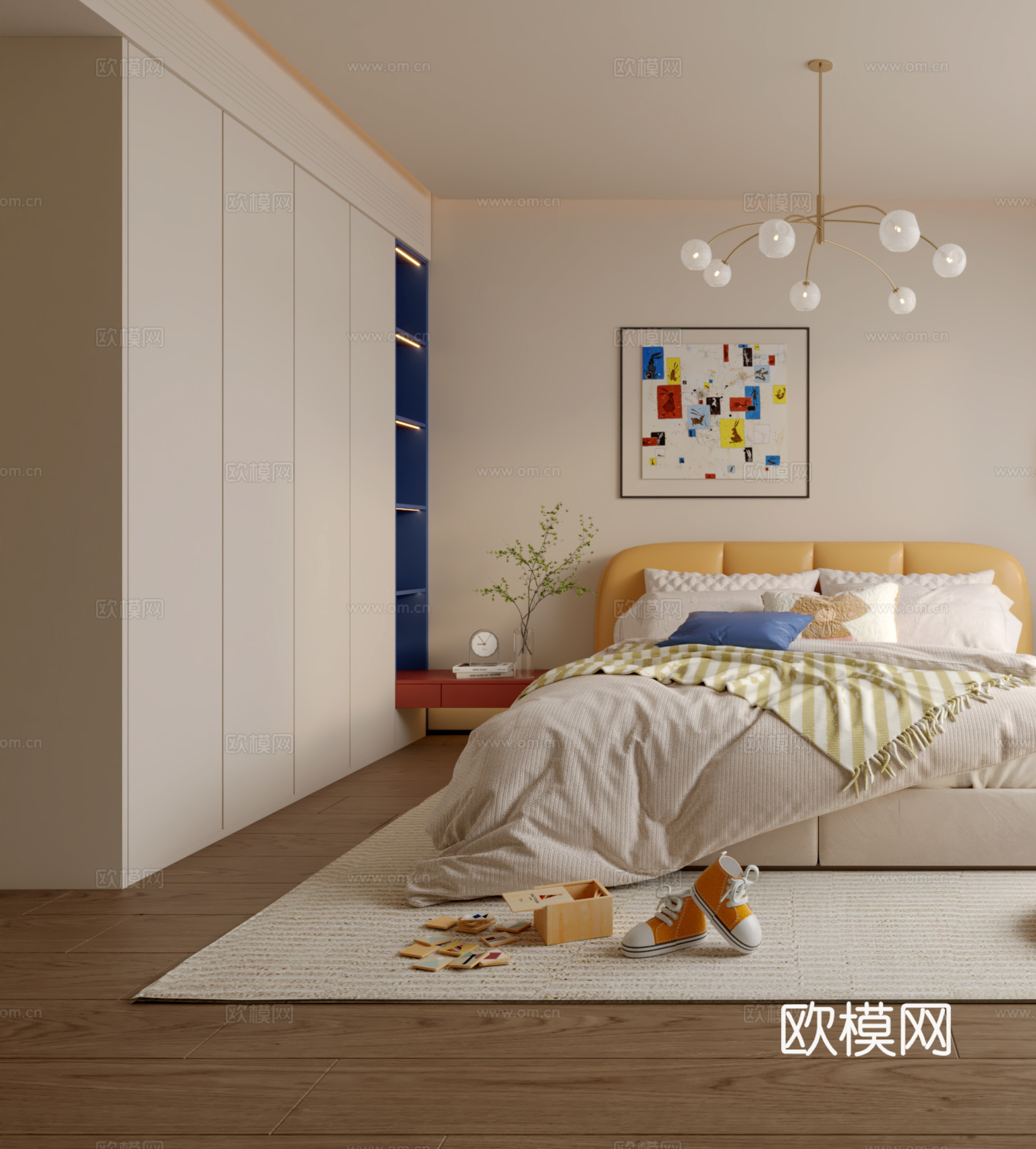 奶油风多巴胺儿童房3d模型下载（渲染图2）