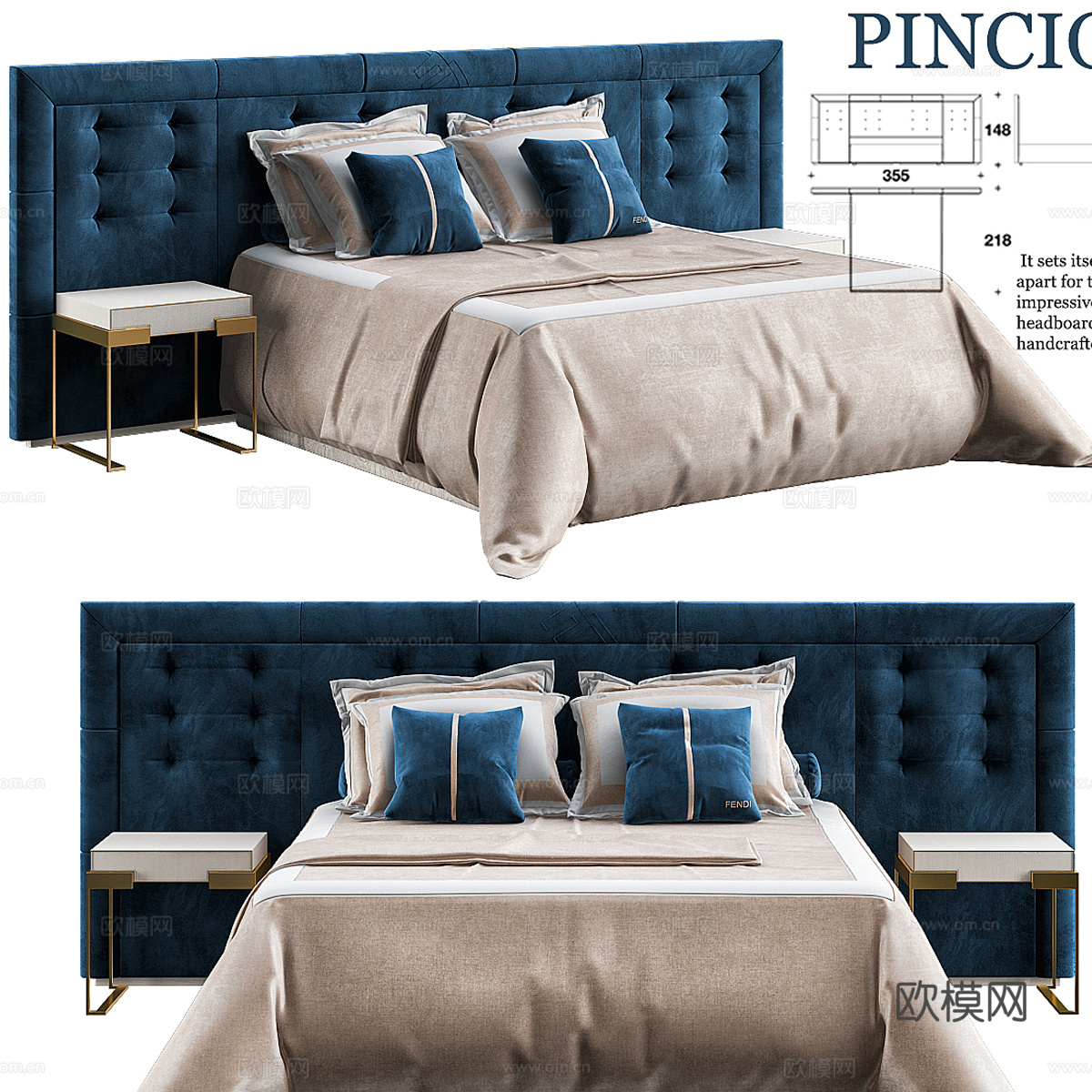 FENDI现代双人床3d模型