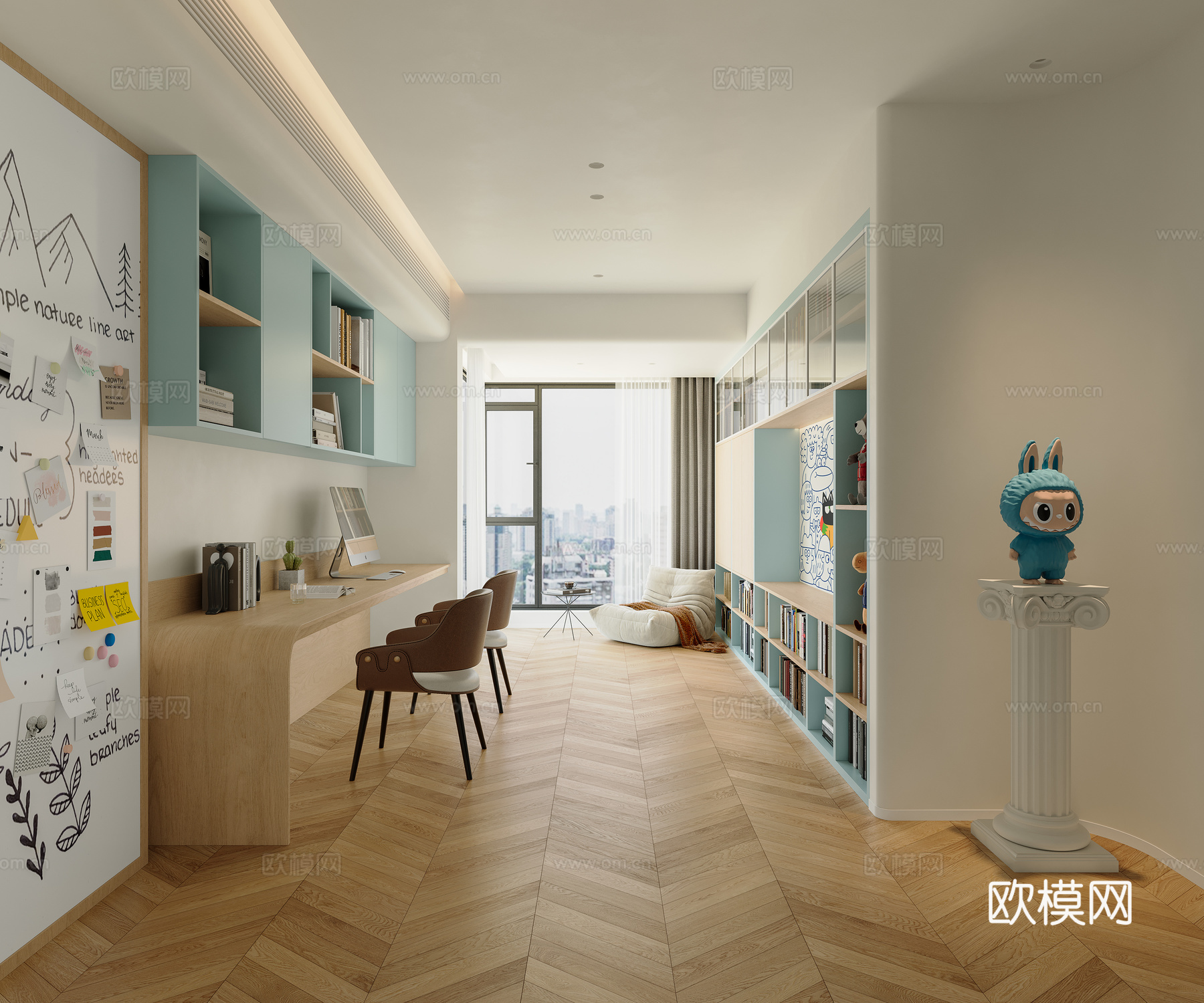 现代儿童书房3d模型下载（渲染图1）