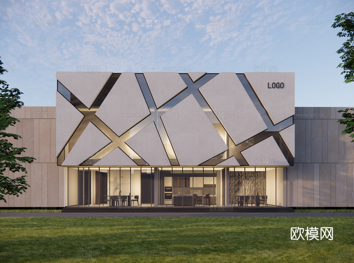 现代门头门面 商铺形象 店招su模型