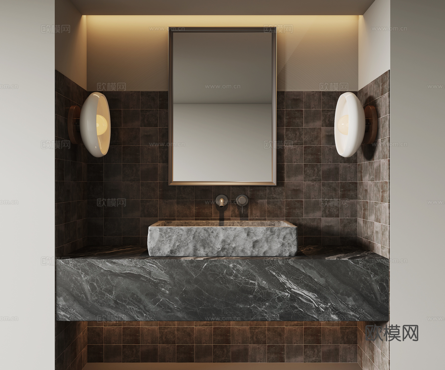 现代洗手台 台上盆 水龙头 镜子 壁灯3d模型下载