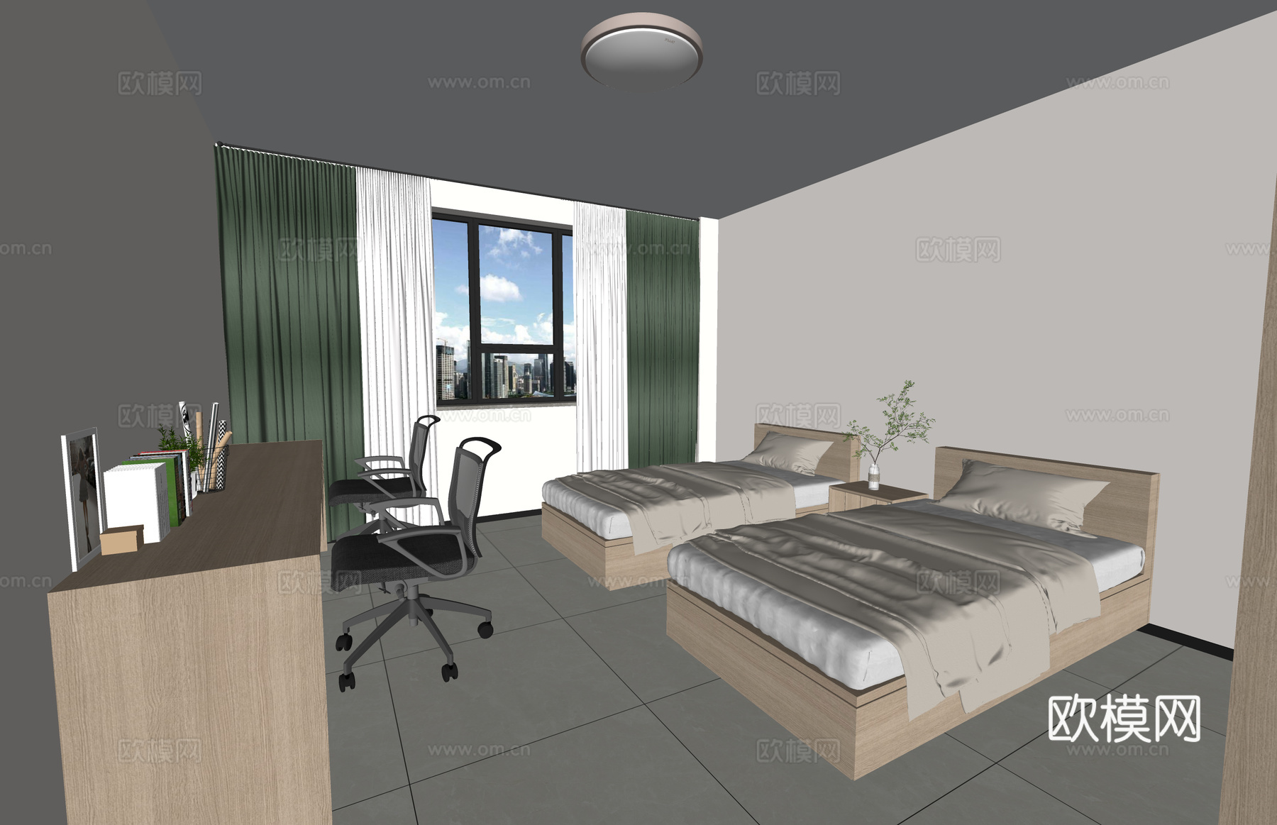 公寓 家装 上下铺 双人间 工装 床 单人间su模型