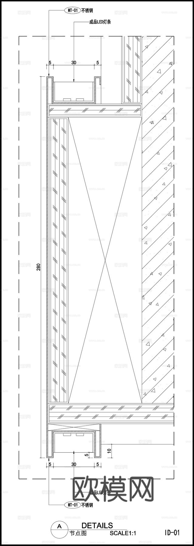 负一楼休闲区立面图 墙面装饰节点图cad施工图