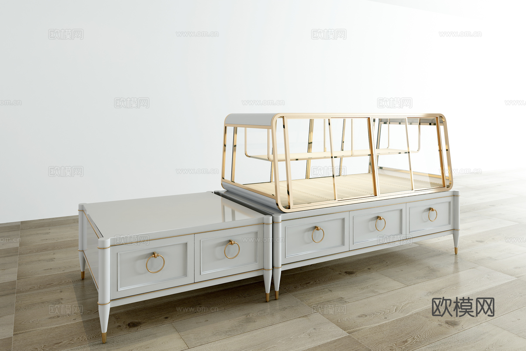 新中式蛋糕店中岛加平台柜3d模型下载