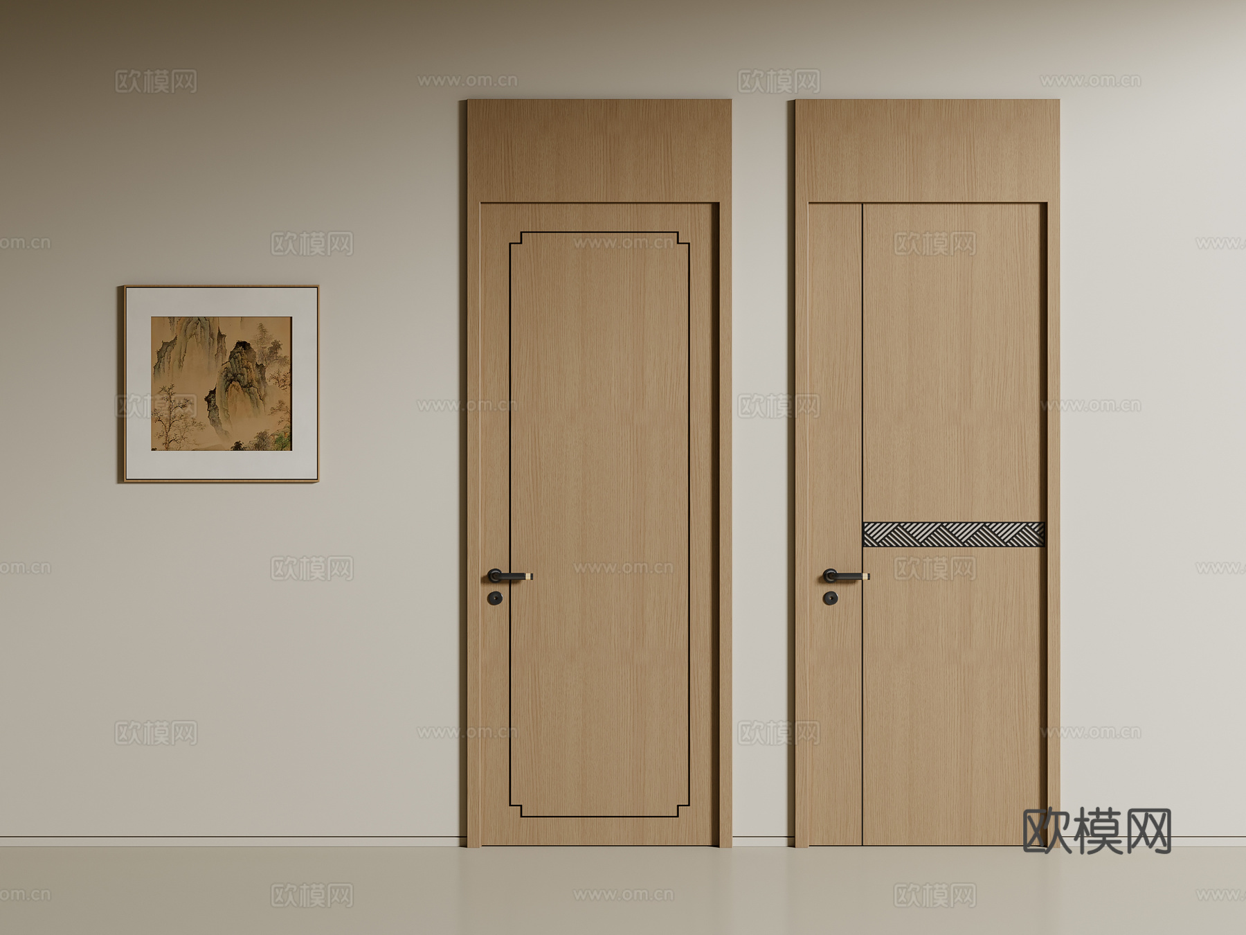 新中式单开门 卧室门 木门su模型