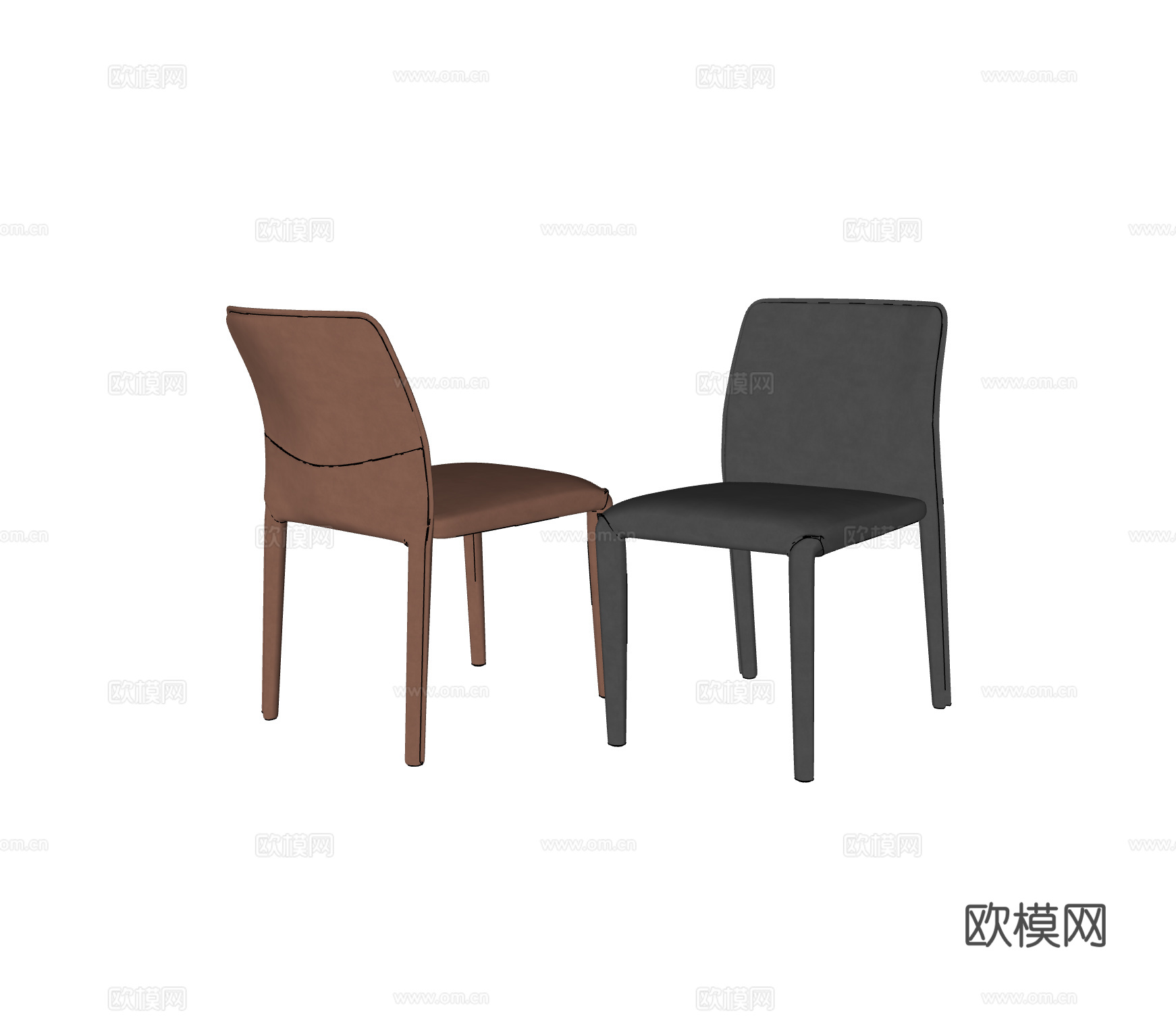 potocco 现代意式餐椅组合 皮革餐椅 单椅su模型