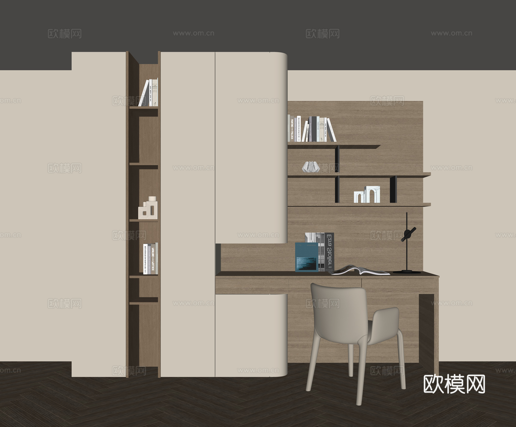 现代书桌一体柜su模型