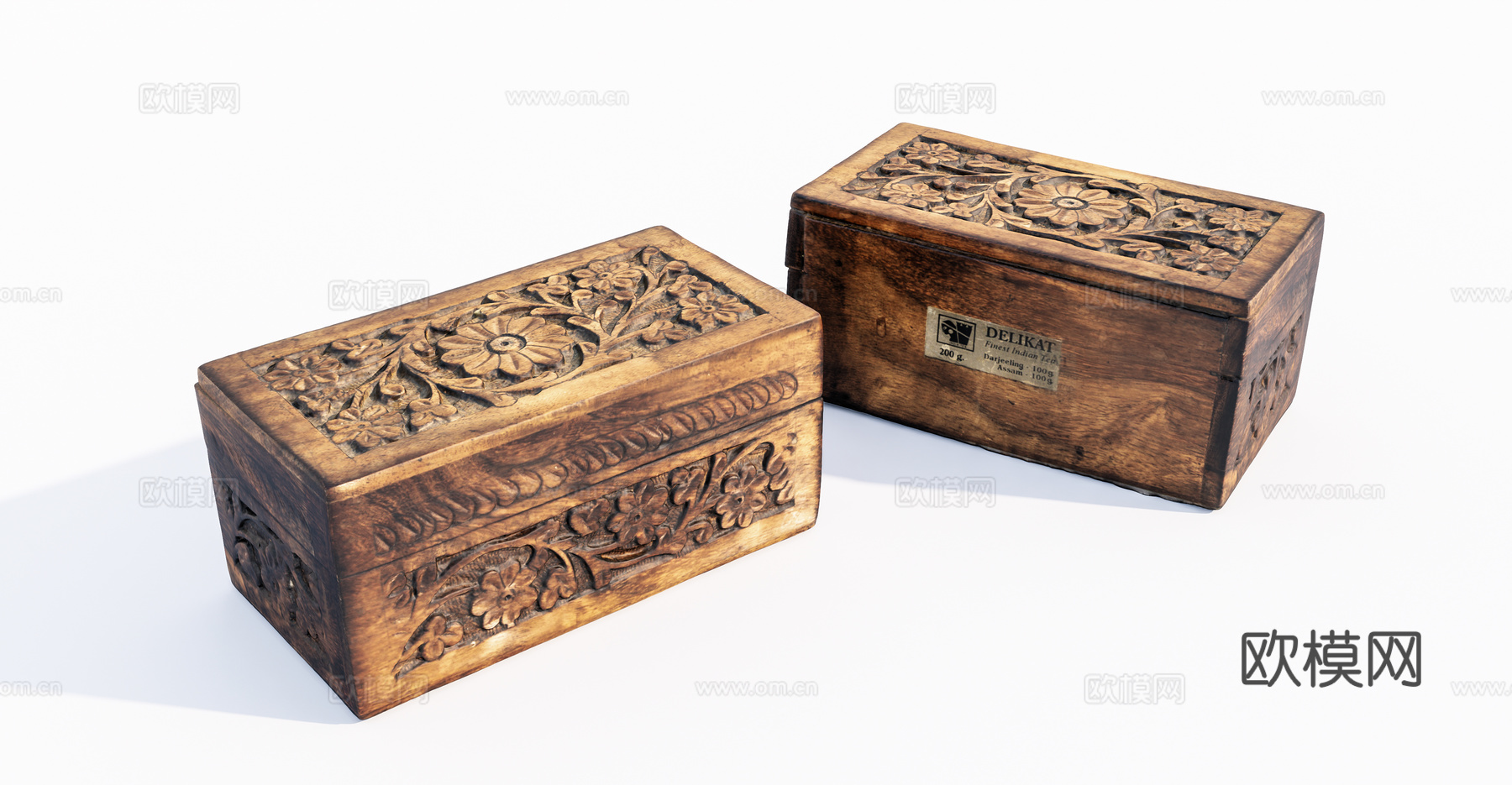 现代雕花旧木箱su模型