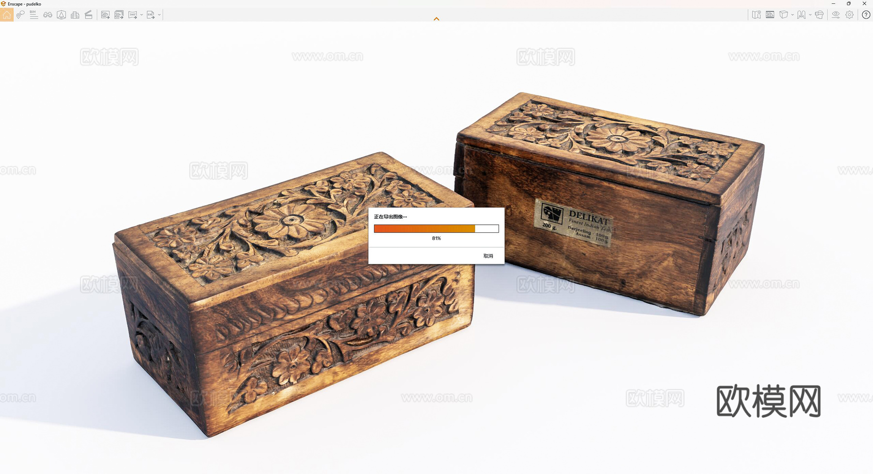 现代雕花旧木箱su模型