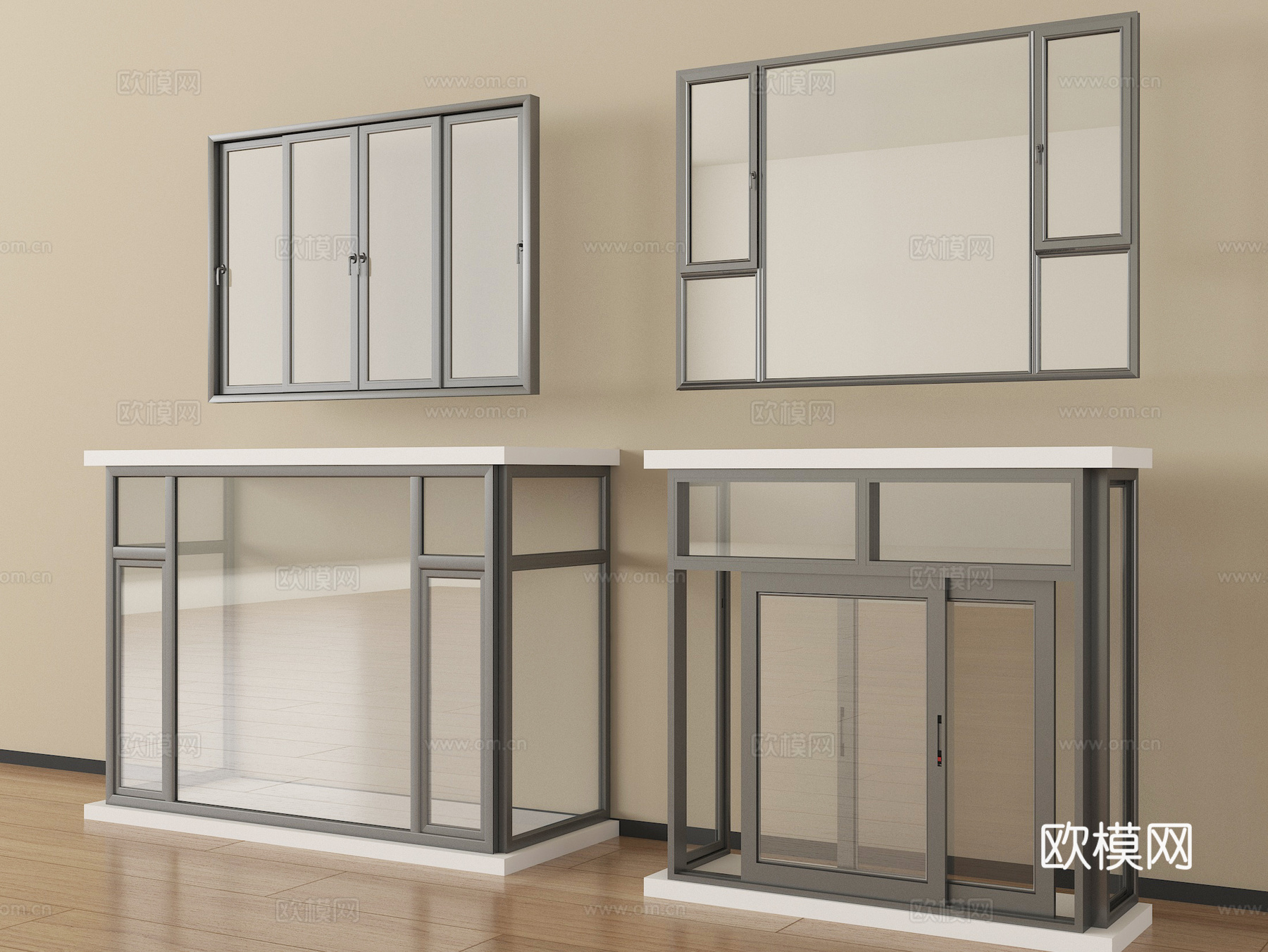 现代窗组合  推拉窗 飘窗 阳台窗su模型