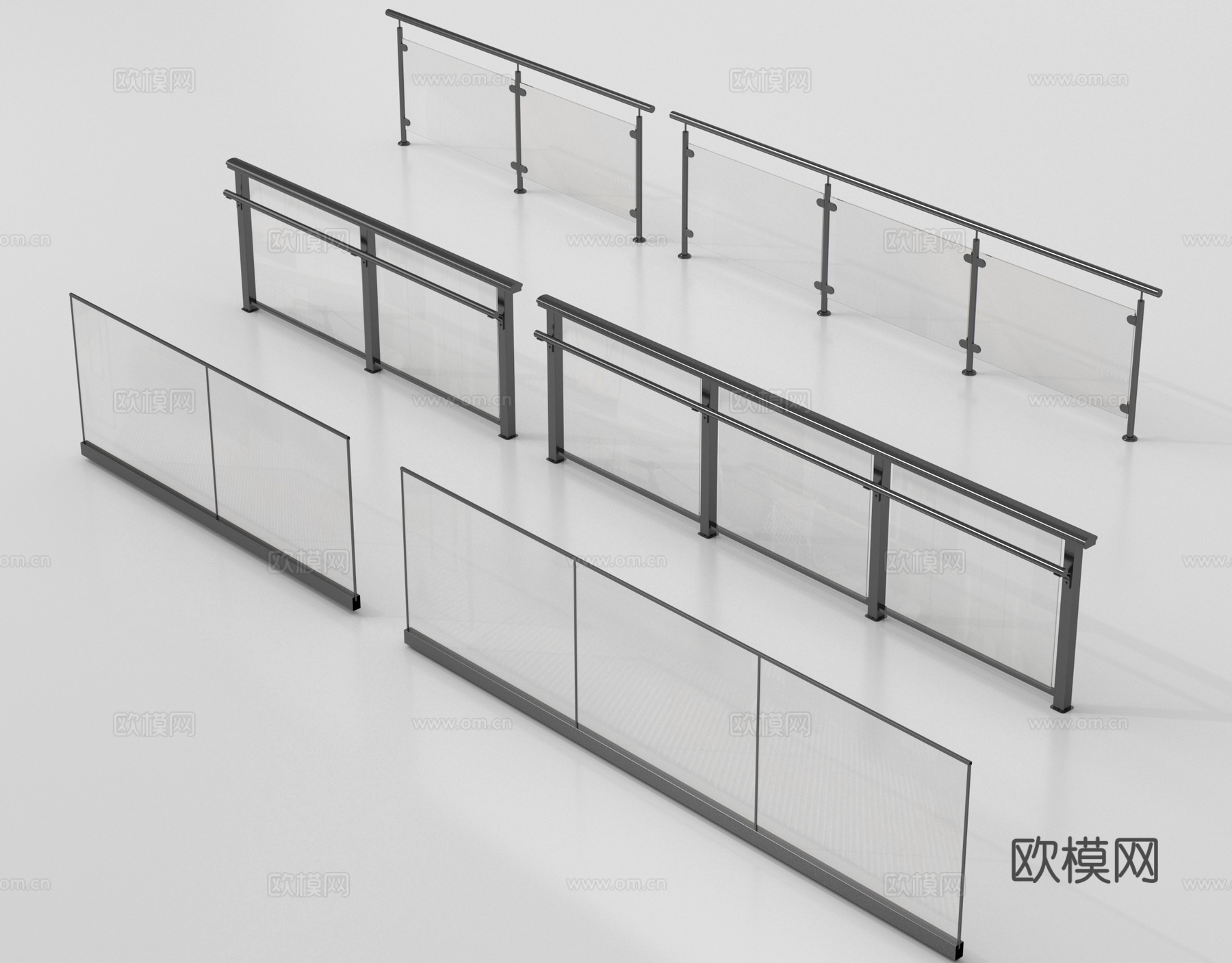 现代围栏护栏 玻璃栏杆 护栏 扶手 阳台护栏su模型
