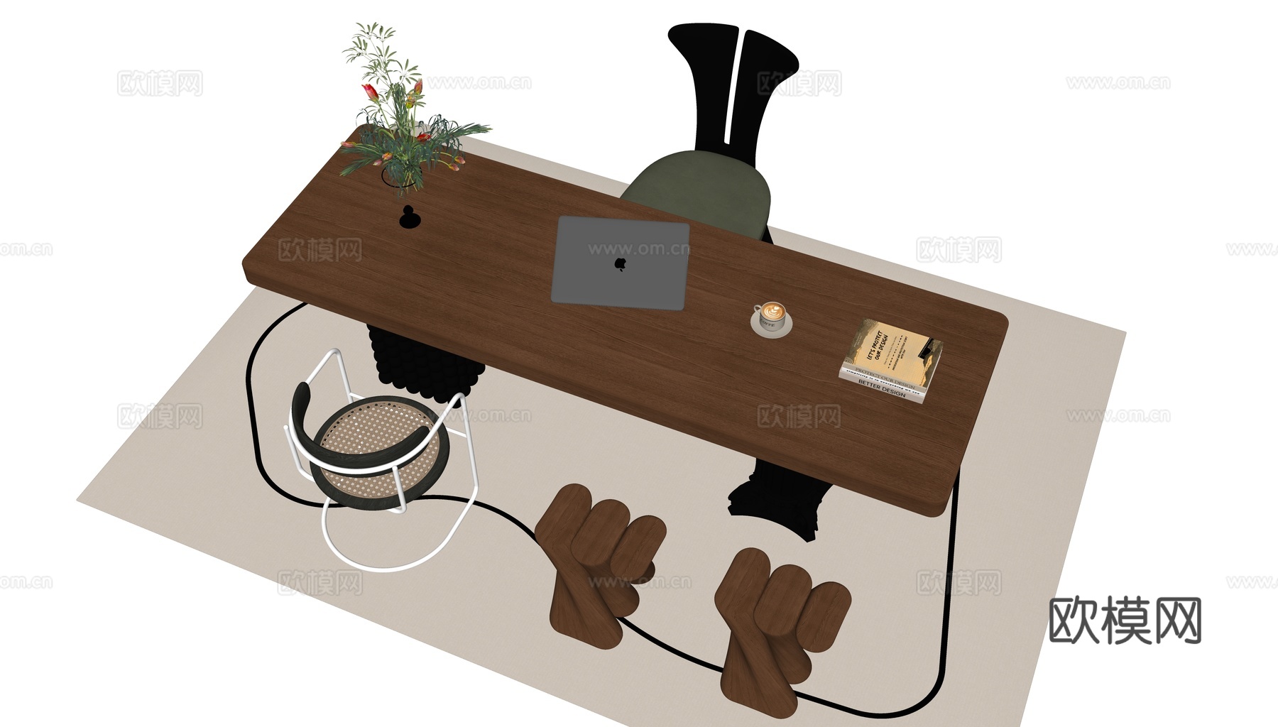 法式中古书桌su模型