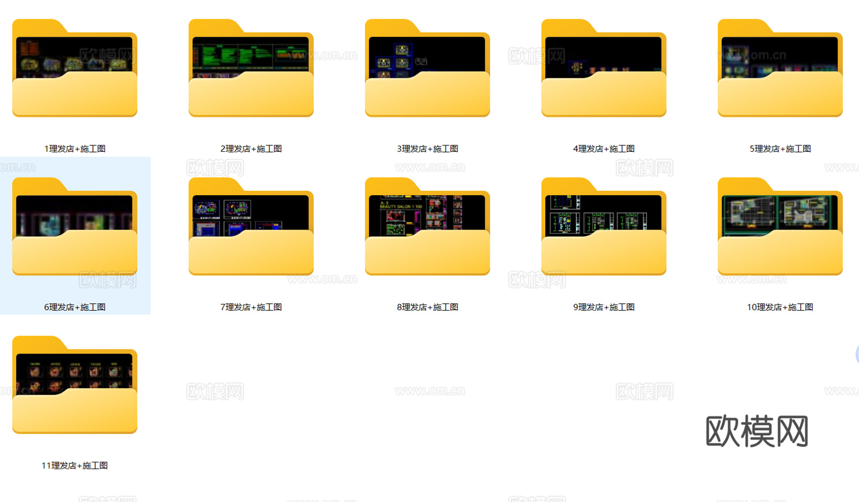 11套理发店施工图最新整理cad施工图