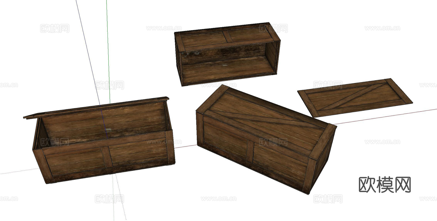 现代旧木箱su模型