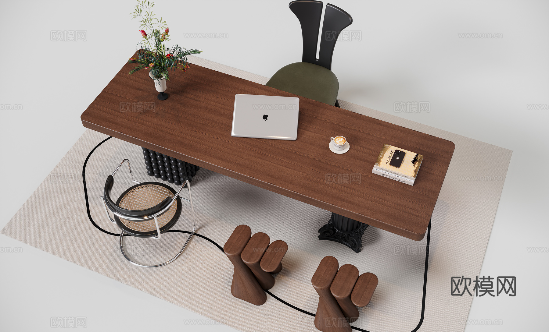 法式中古书桌su模型