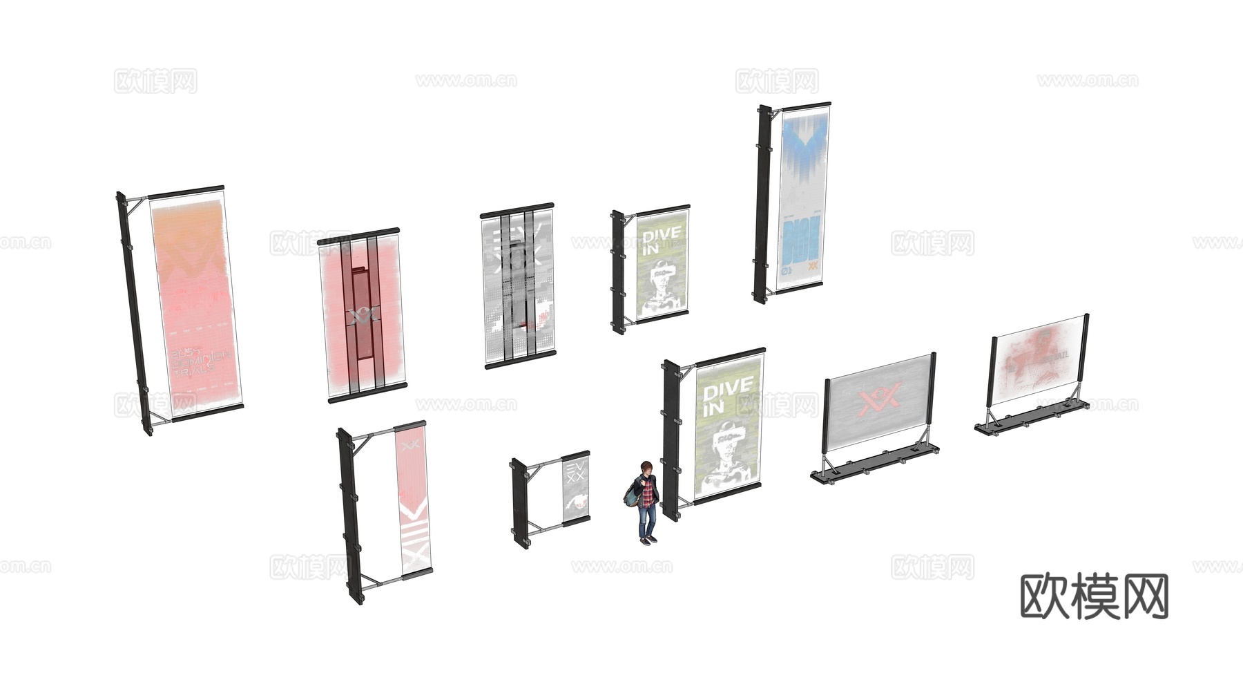 广告展示架 赛博朋克广告 街道广告架 广告画投影 数字广告投su模型