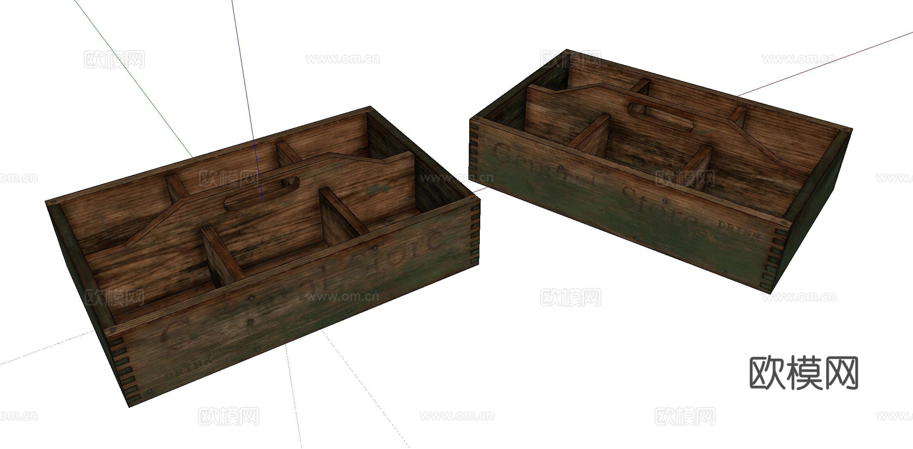 现代旧木格盒su模型