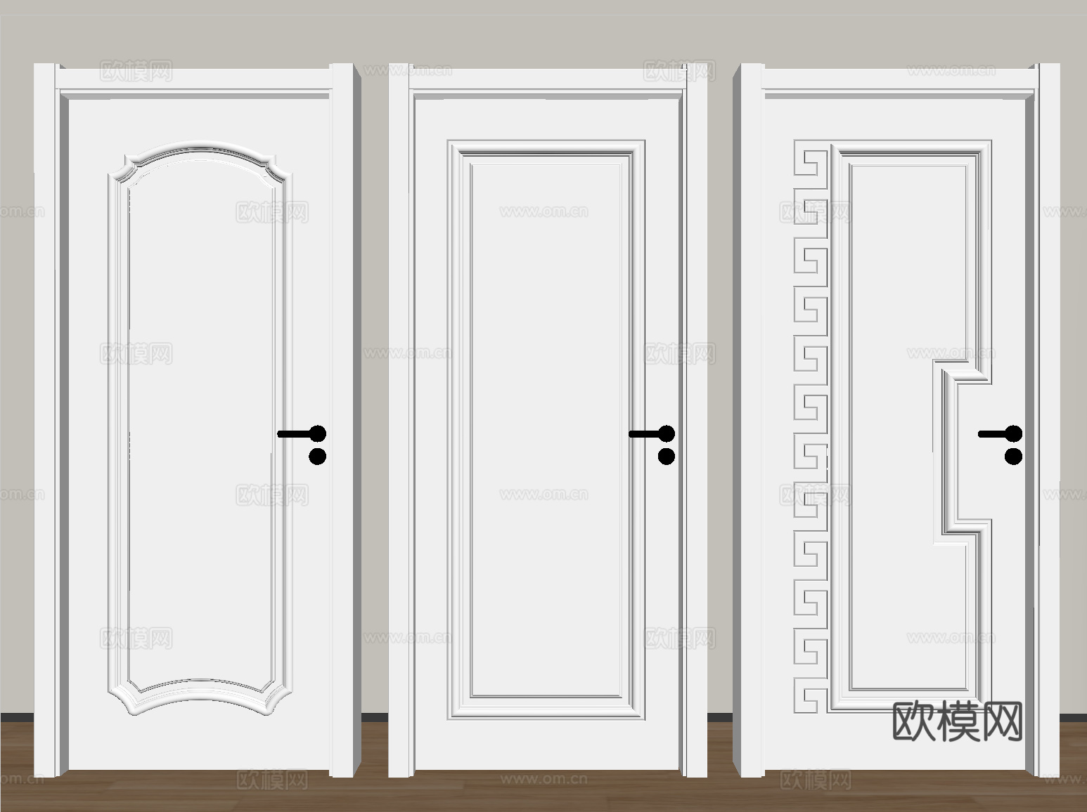 新中式单开门 卧室门 实木门su模型