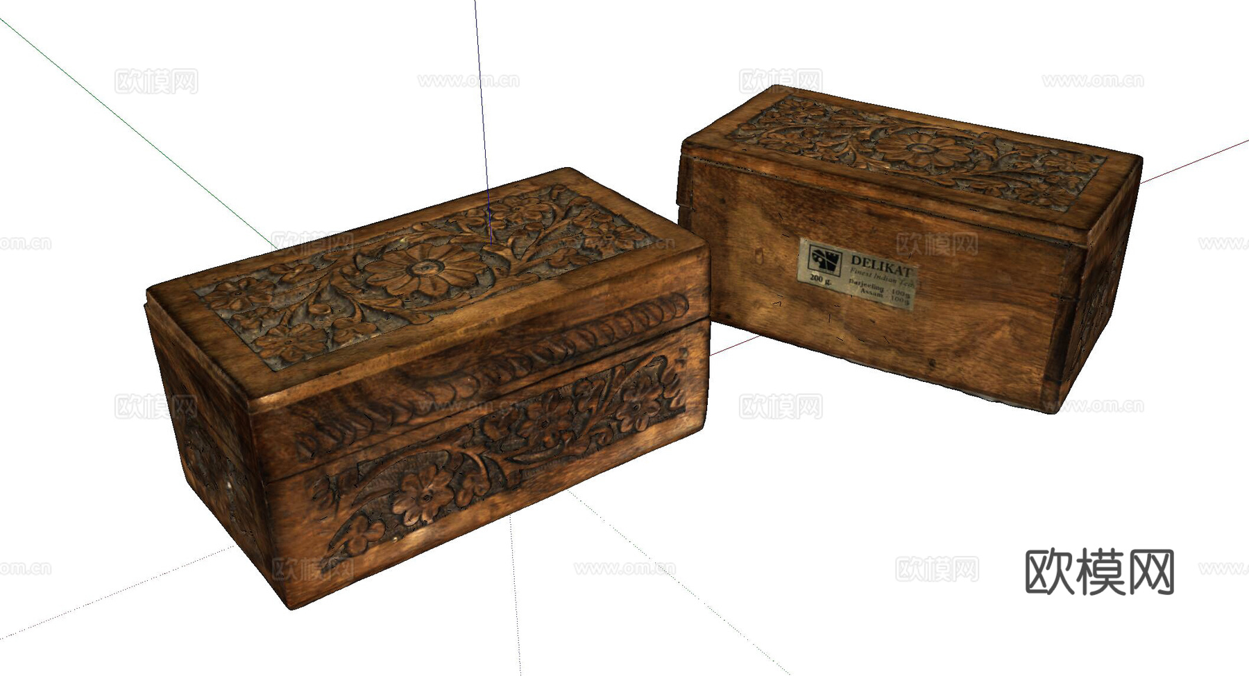 现代雕花旧木箱su模型