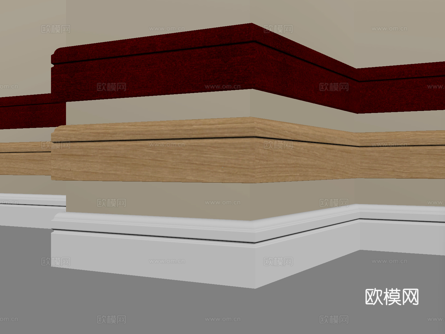 现代踢脚线 实木地脚线su模型