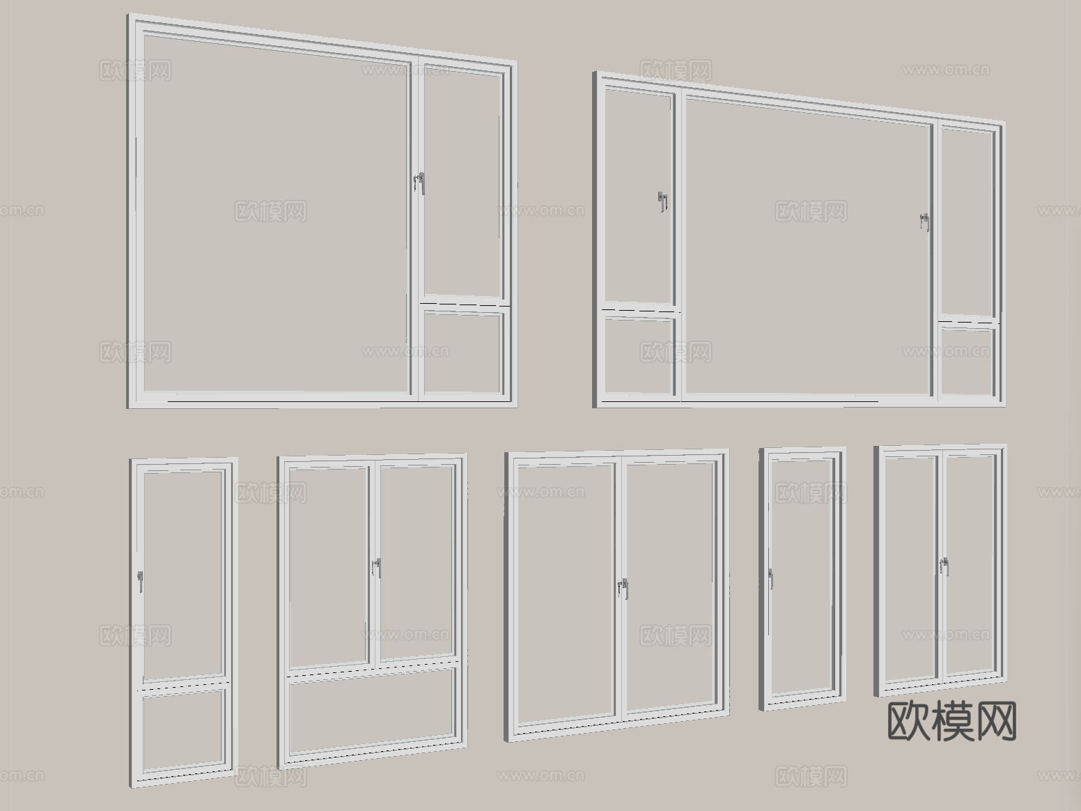 现代窗组合 平开窗 落地窗 阳台窗su模型