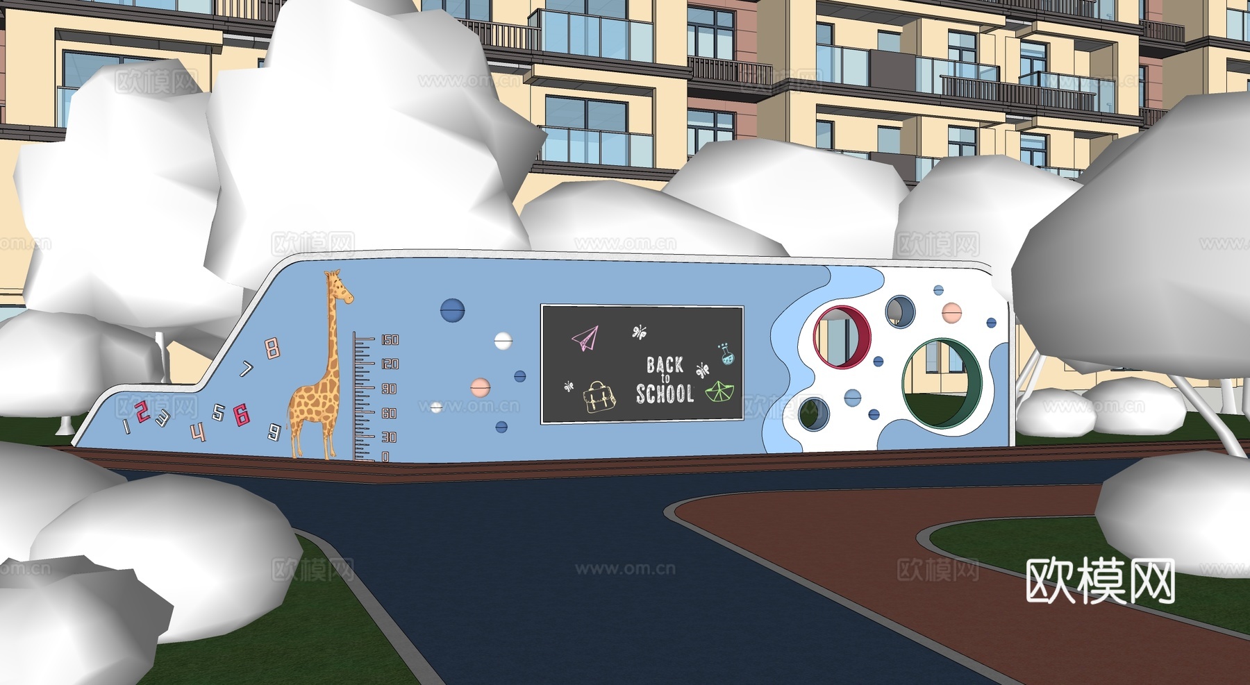 现代儿童互动景墙 涂鸦墙黑板su模型