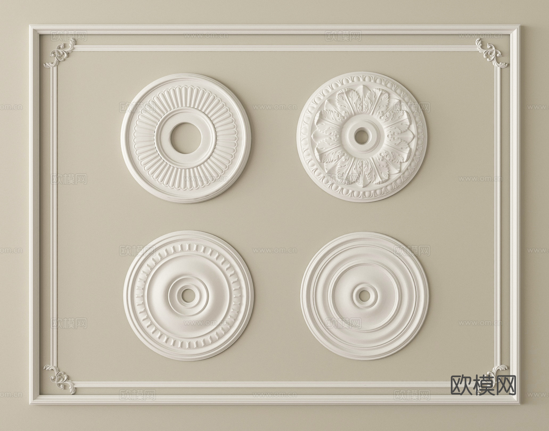 欧式雕花灯盘 灯盘底座 石膏构件su模型