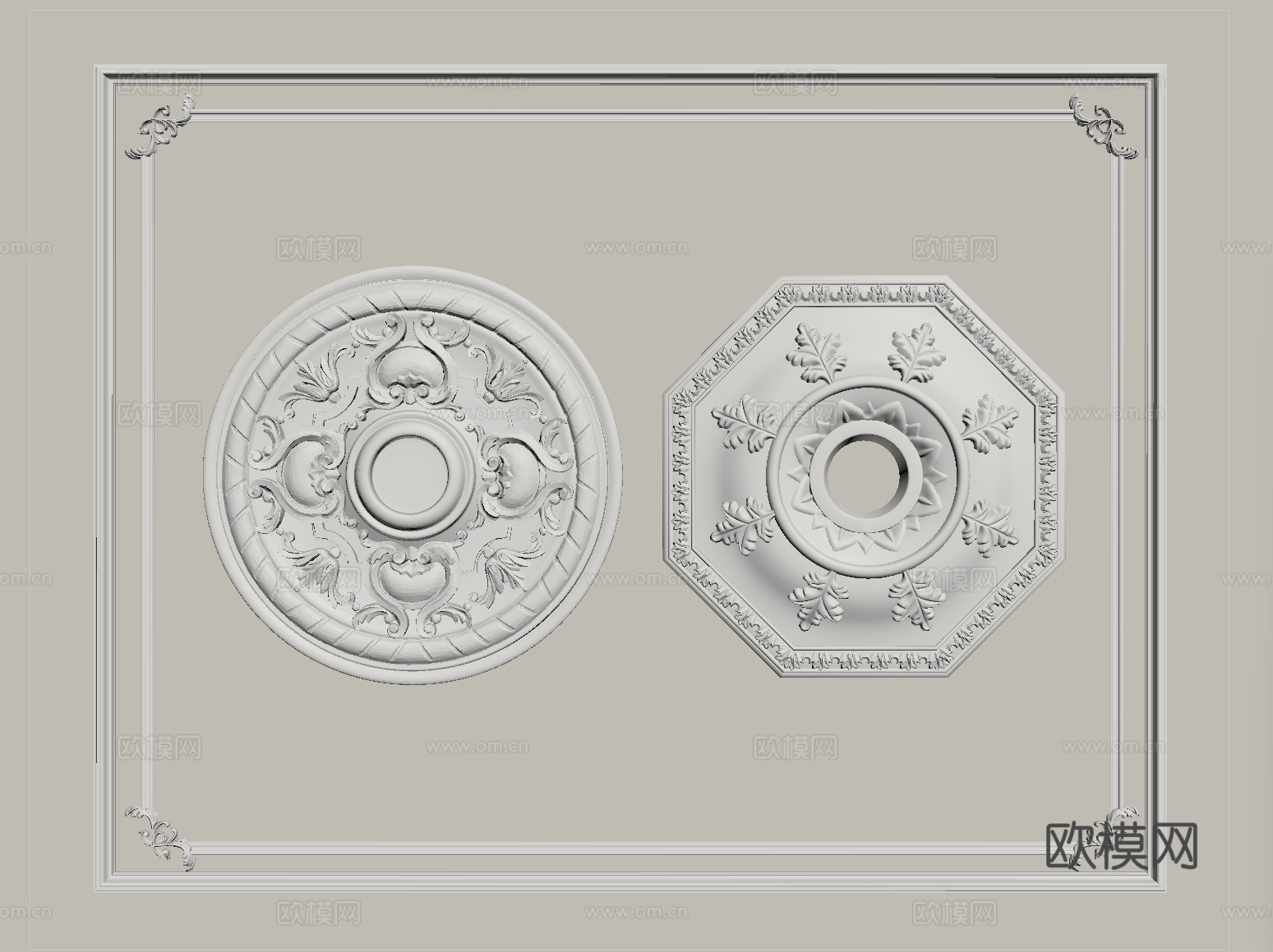 法式石膏线条 雕花 灯盘su模型