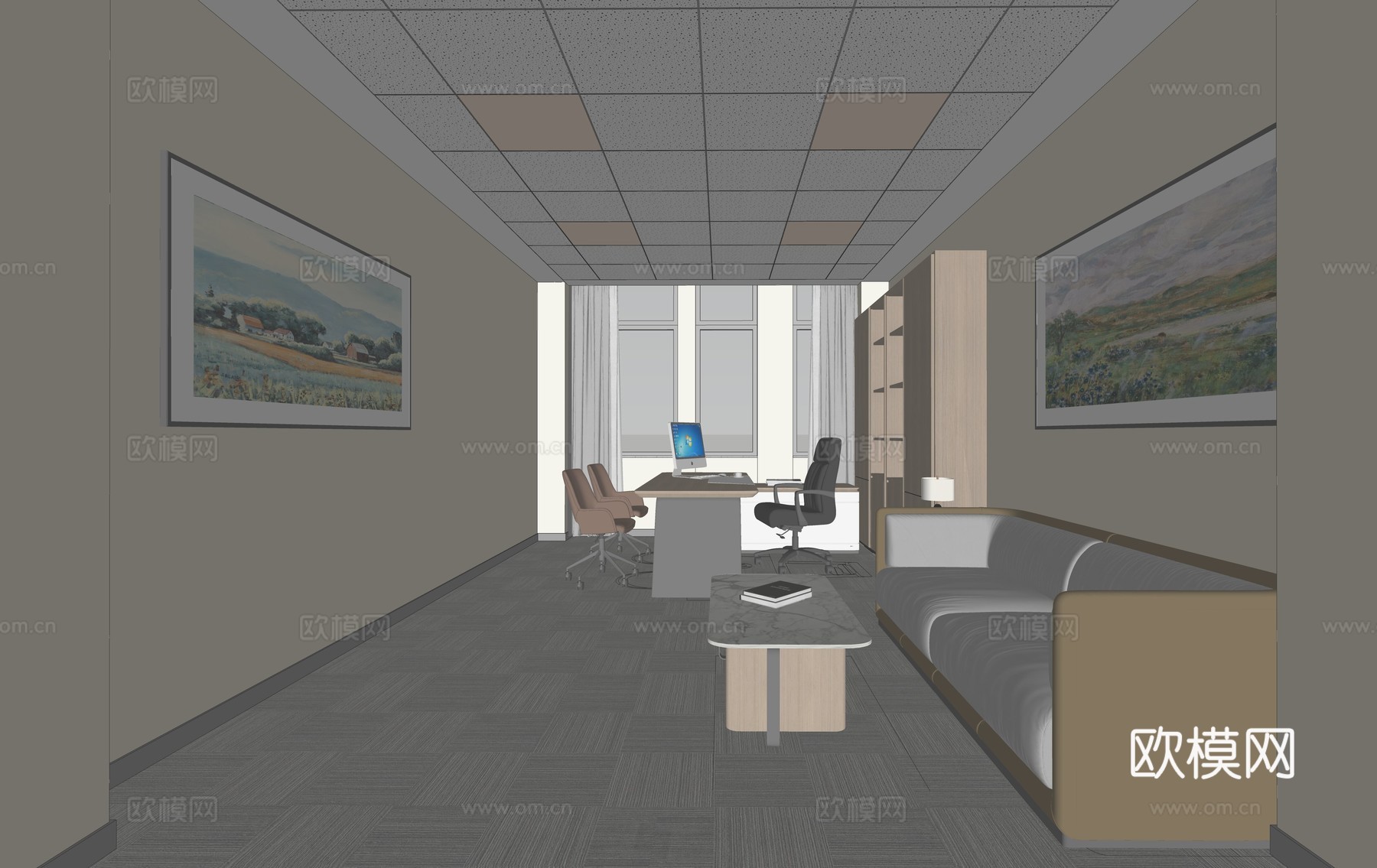 现代办公室  办公室  办公室桌椅su模型