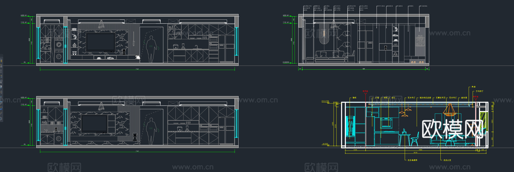 客厅立面图沙发背景墙电视背景墙客餐厅立面施工图图块图例cad施工图