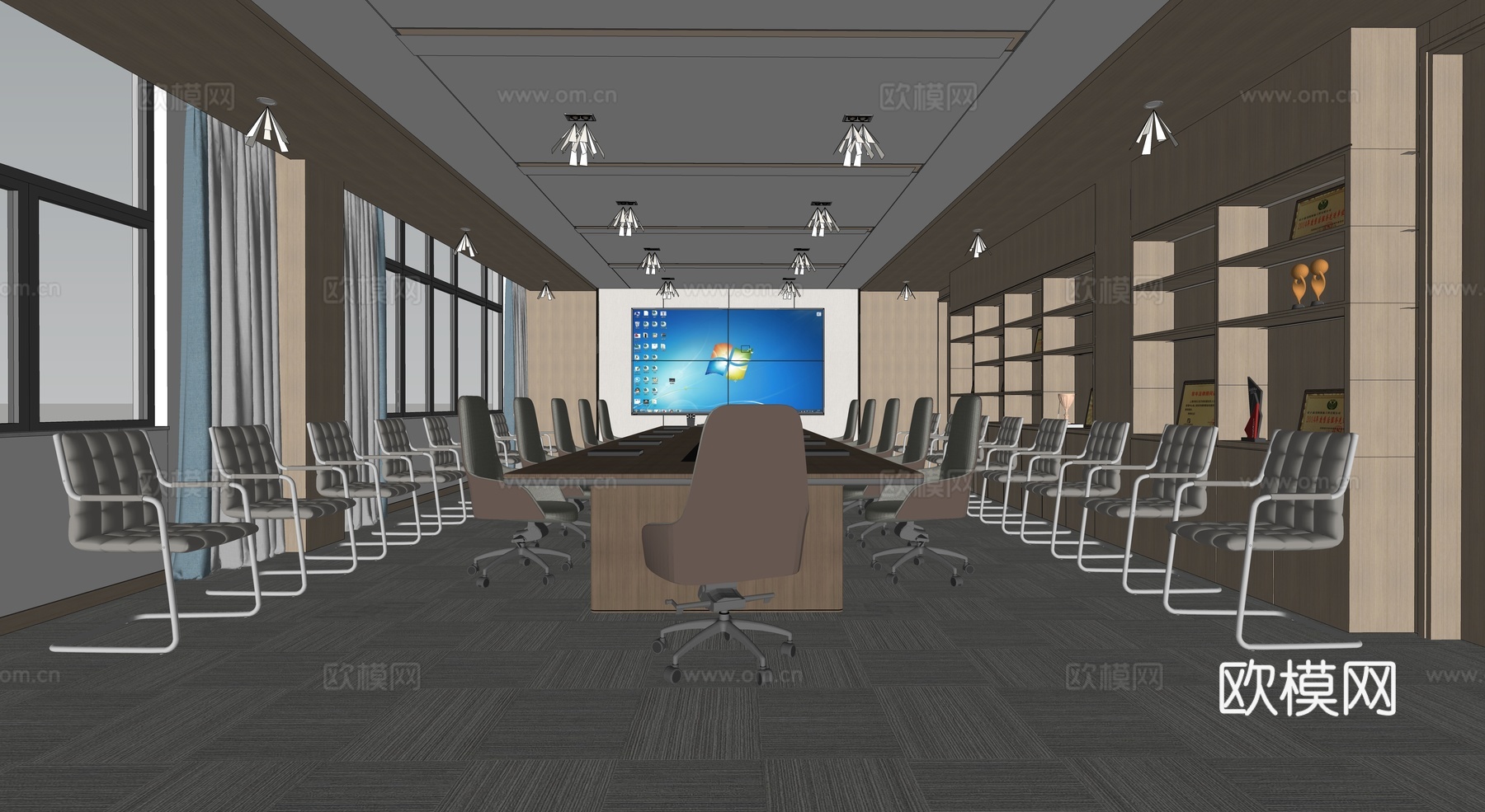 现代会议室  会议室  会议室桌椅su模型