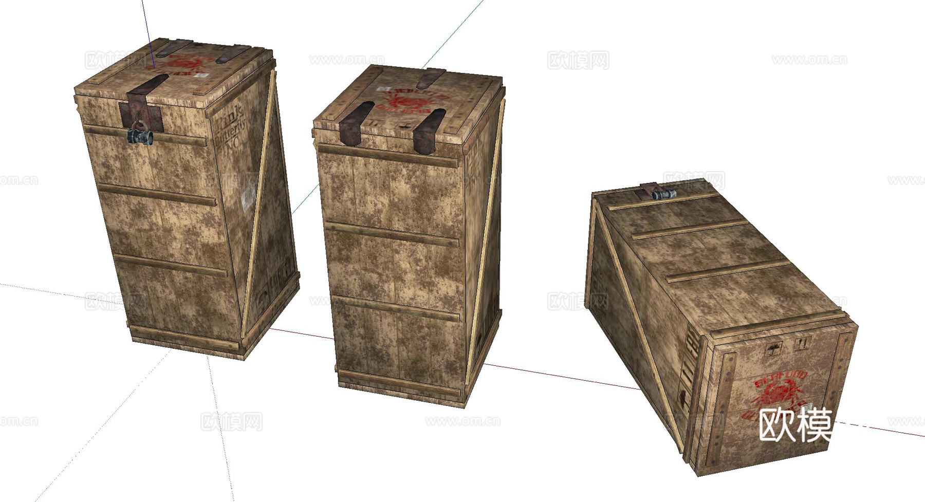 现代旧木箱su模型