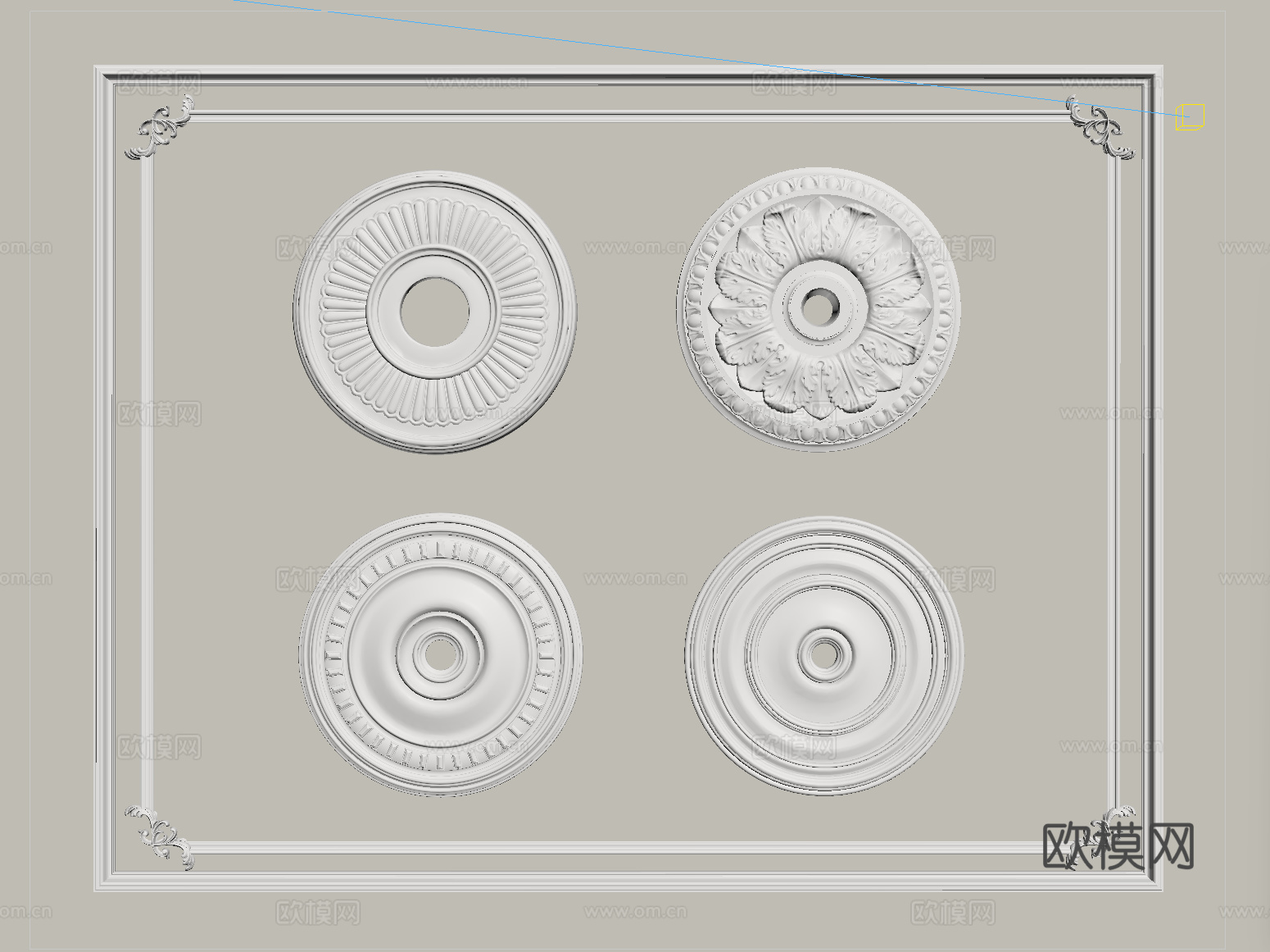 欧式雕花灯盘 灯盘底座 石膏构件su模型