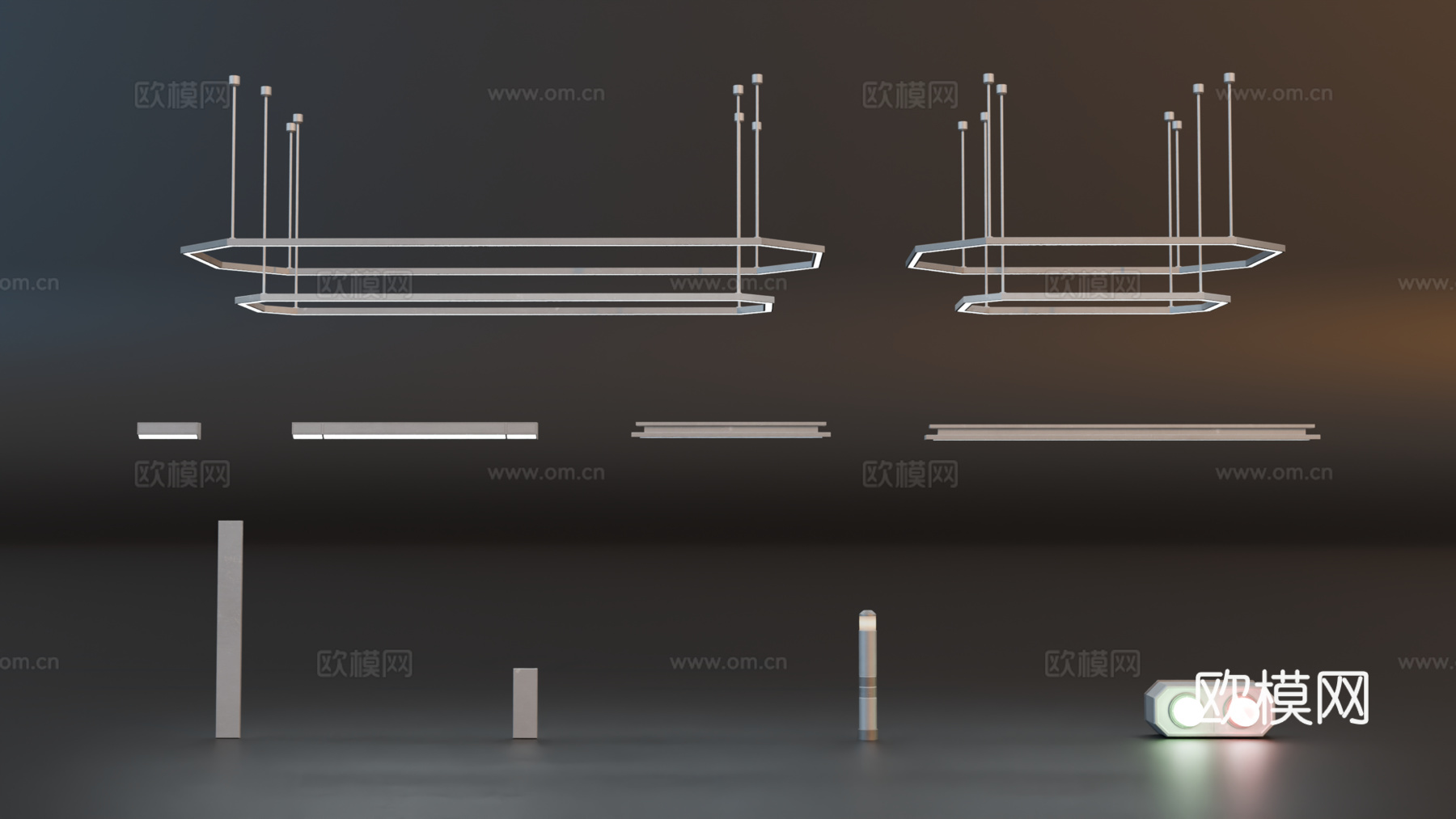 科幻灯 赛博朋克灯 吊灯 壁灯 警示灯su模型