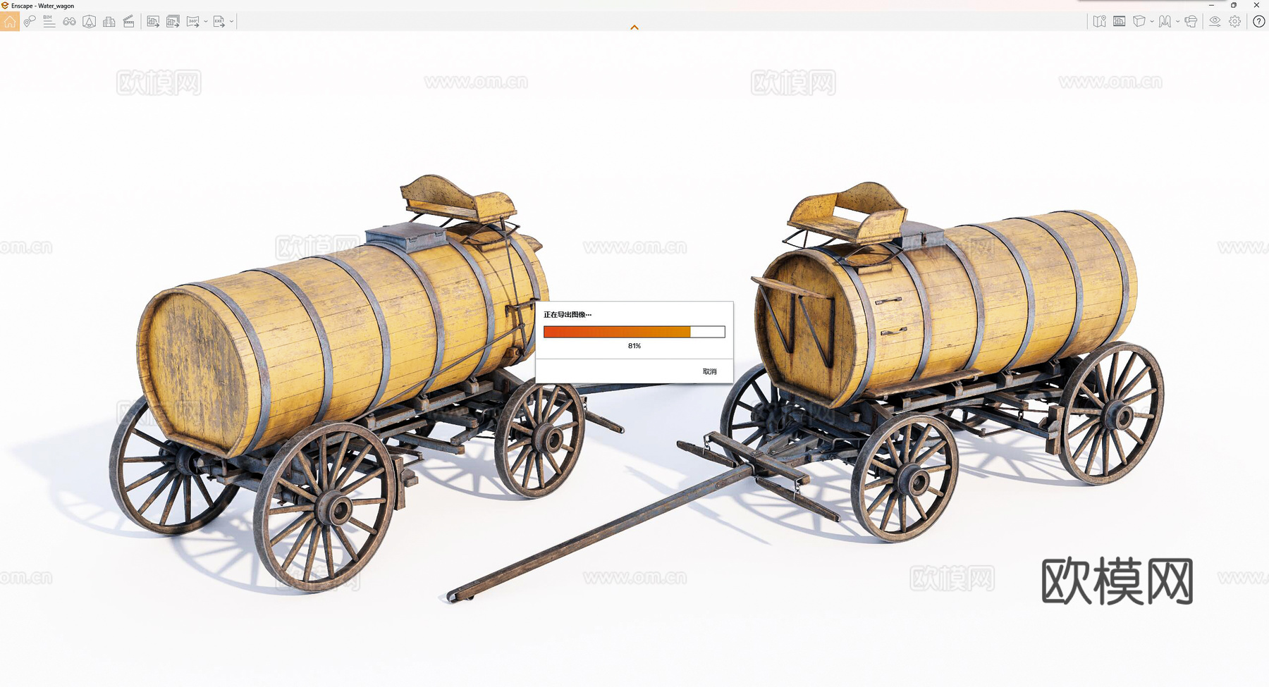 现代旧拉水车 木车su模型