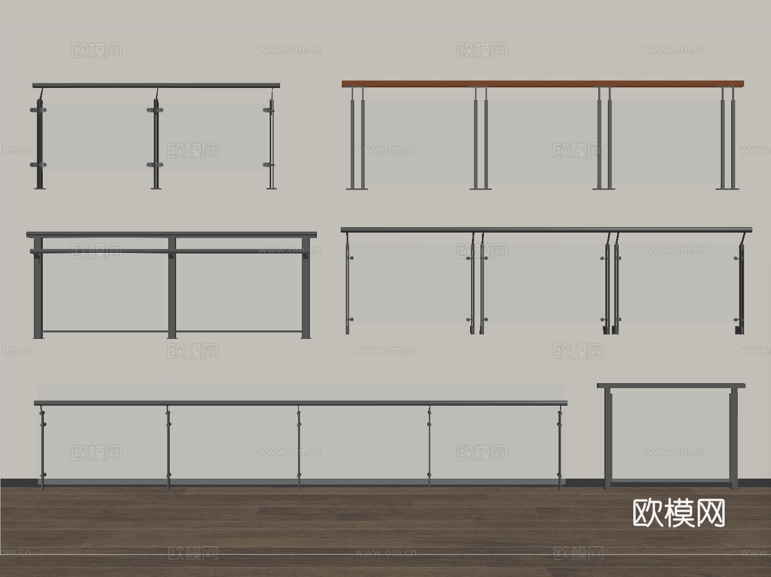 现代围栏护栏 玻璃栏杆 护栏 扶手 阳台护栏su模型
